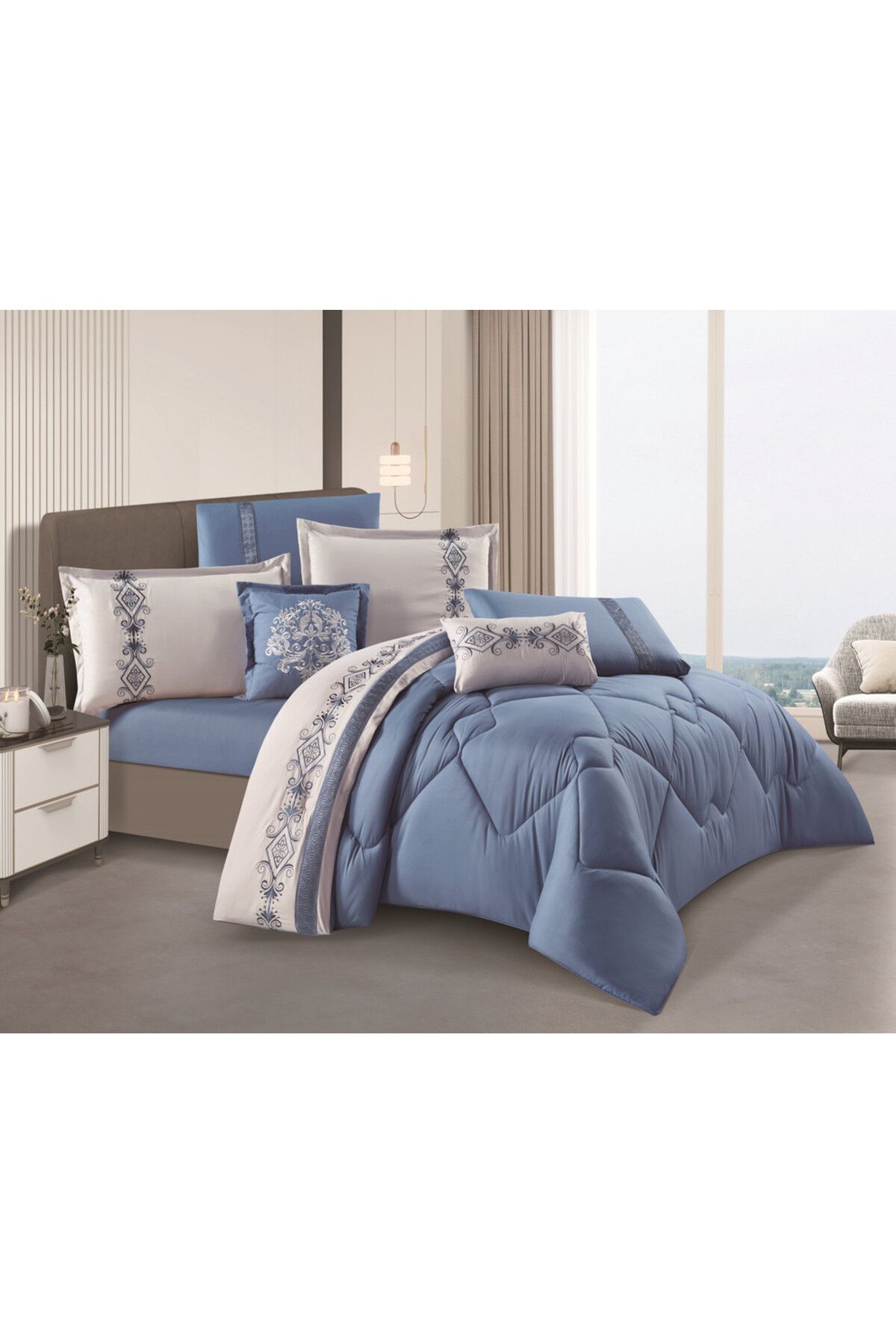 HOURS-Horse Navrin 8-piece comforter set, embroidered with a modern and distinctive pattern, Carina-003 1