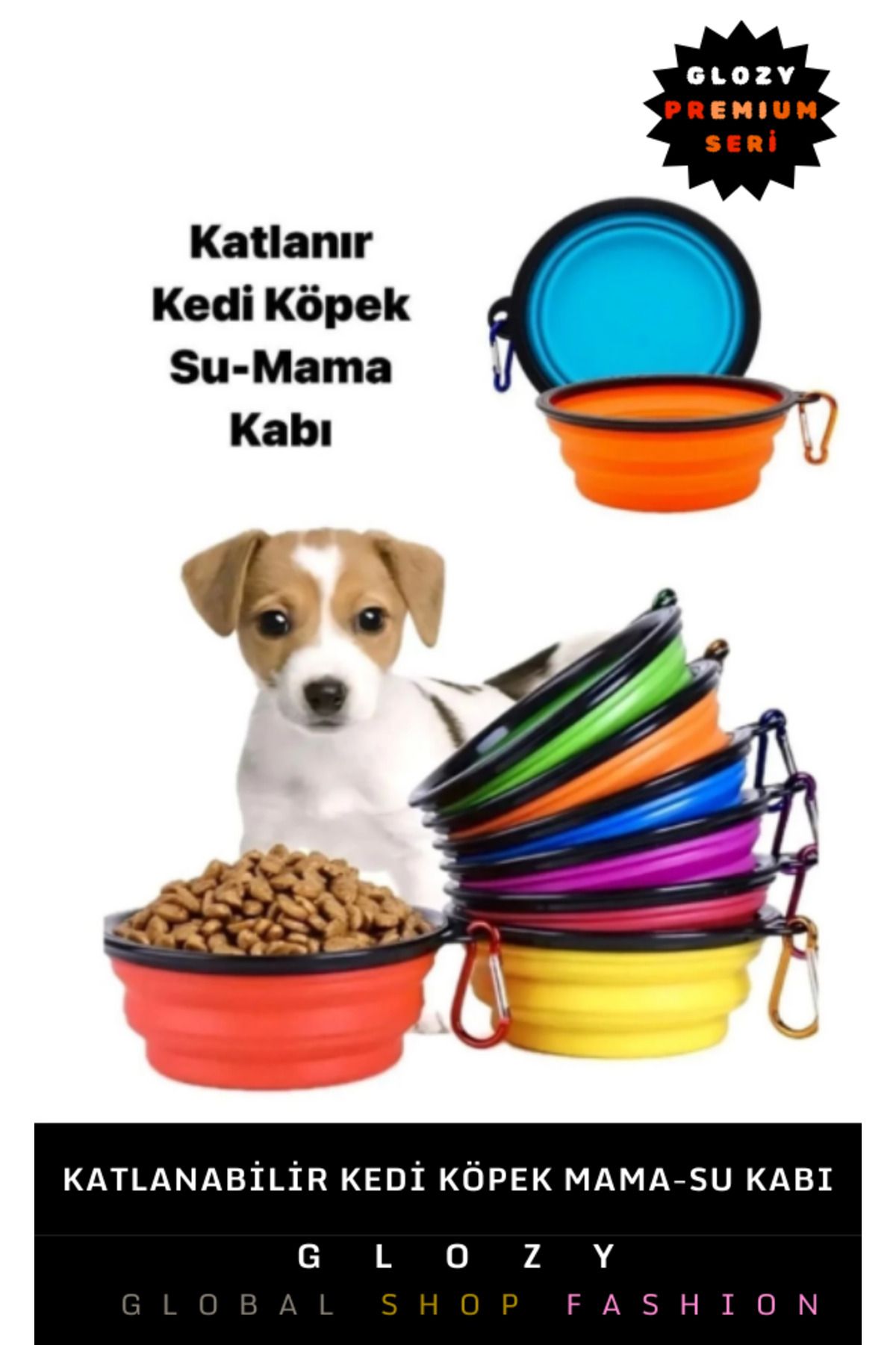 GLOZY Premium Seri Seyahat Tipi Portatif Taşınabilir Kancalı Katlanır Evcil Hayvan Kedi Köpek Mama-Su Kabı
