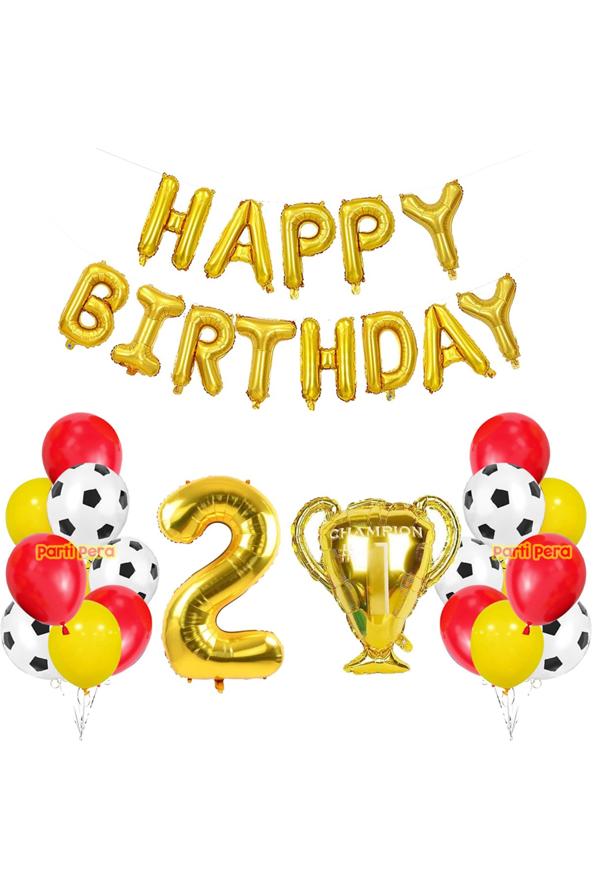 parti pera Sarı Kırmızı Futbol Konsept Uyumlu Pastel Happy Birthday Folyo Balon Kupa Rakam Folyo Balon Seti