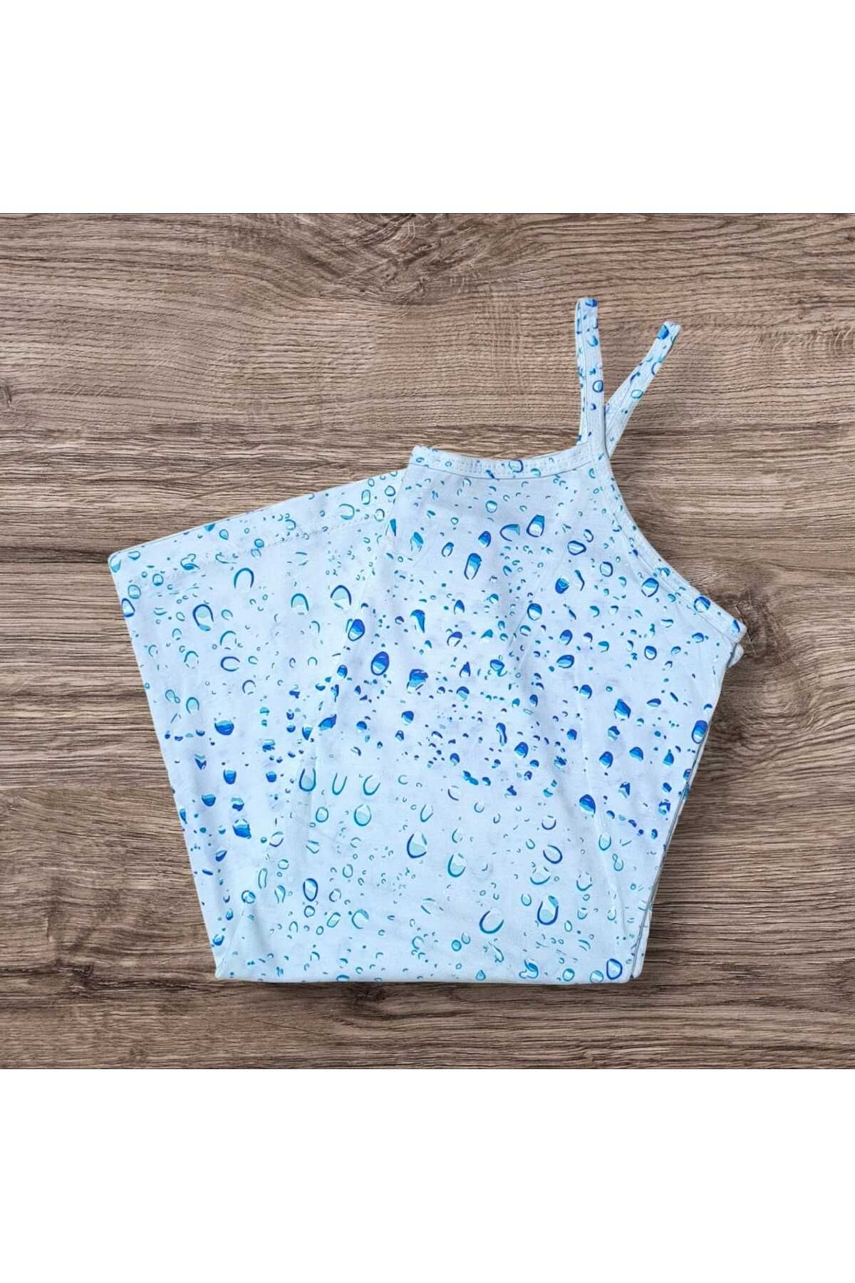 ESTA STORE mavi yağmur damlalı ip askılı atlet dar kalıp