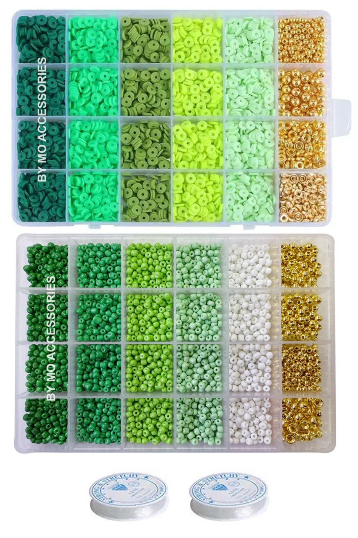 By MO Accessories Yeni Sezon Yeşil Tonlarında Fimo ve Kum Boncuk Takı Yapım Seti