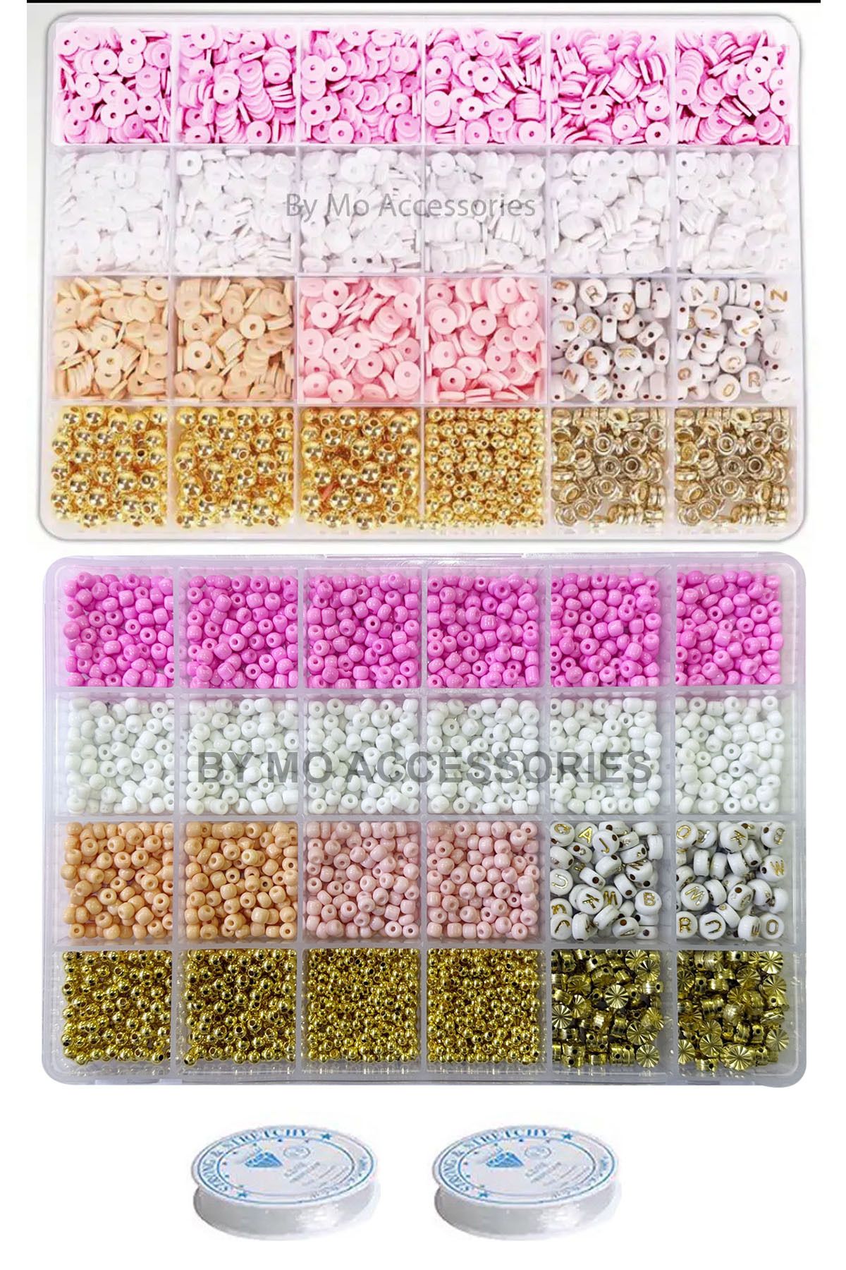 By MO Accessories Yeni Sezon Pembe Beyaz Kum Harf ve Fimo Boncuklarla Takı Yapım Seti
