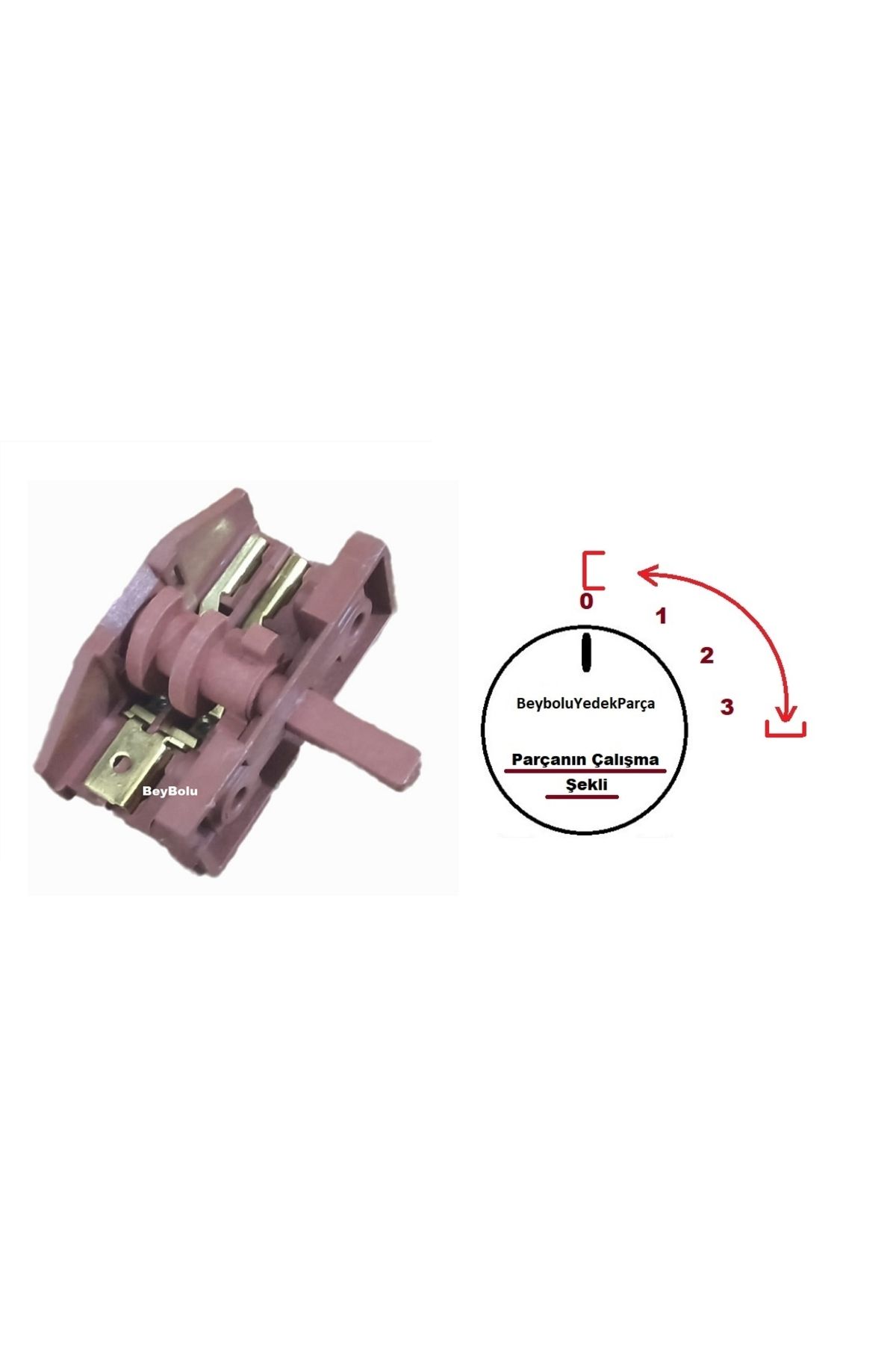 FullYedek Cvs Fırın Şalteri 3 Kademe Kademe Komutatör Anahtarı , 3 Konum 2+2 + Off