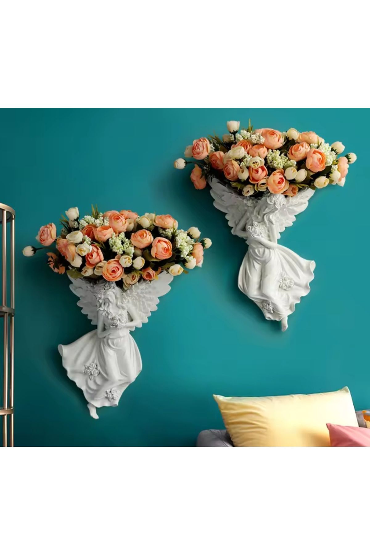 twins home art Obje Duvara Asmalı Melek Figürlü Kız-çiceklik Sol ve sağ