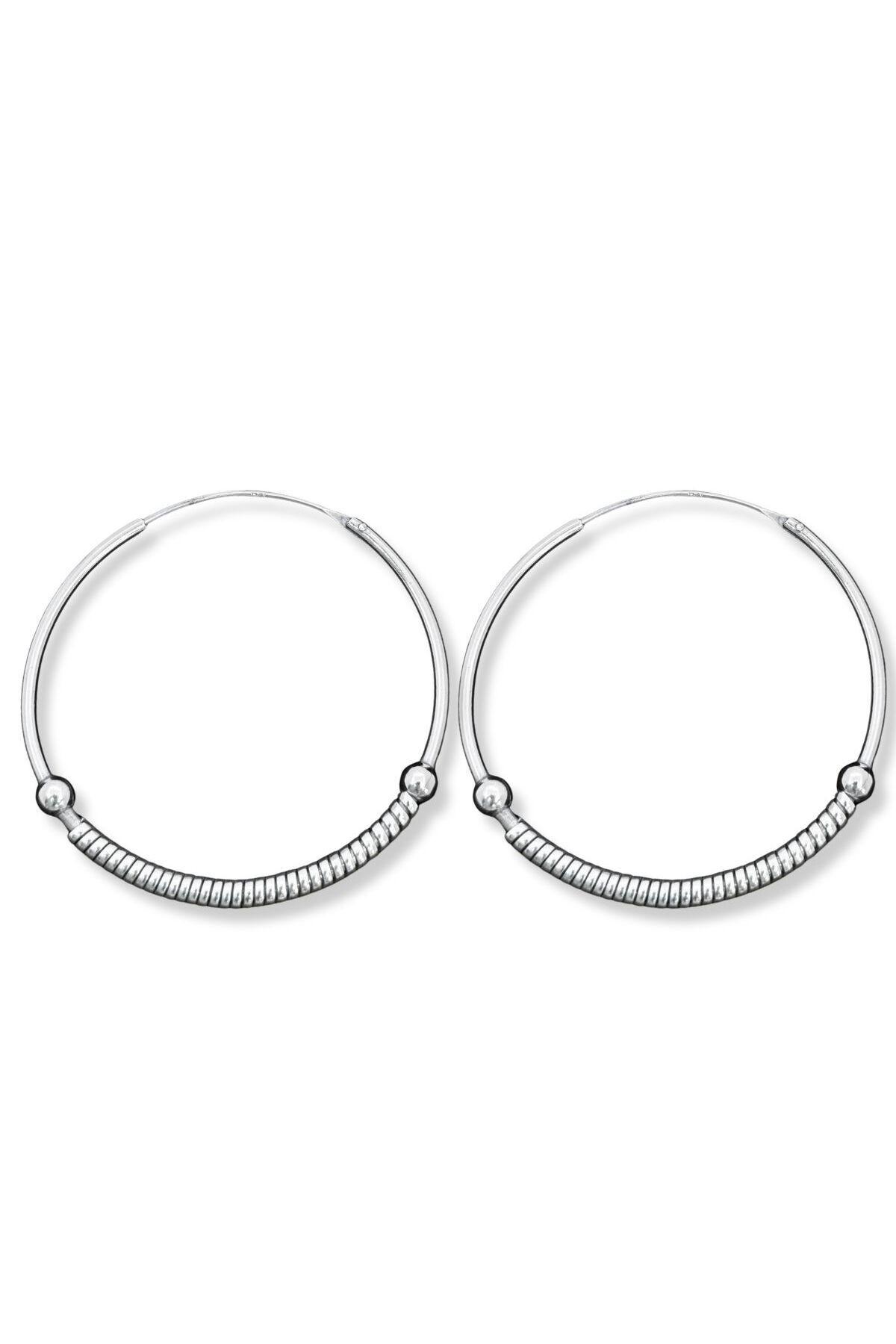 oya silver Tel Sarma Detaylı Gümüş Kadın Halka Küpe 4x4 CM