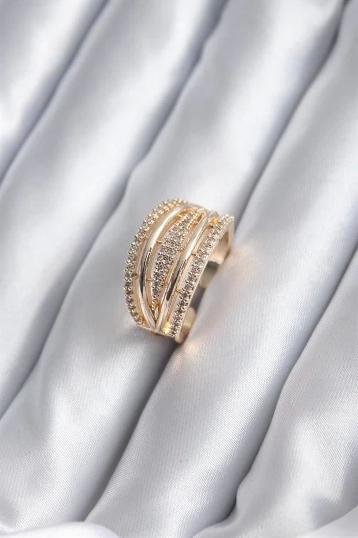 Lale Moda Gold Renk Zirkon Taşlı Kadın Yüzük