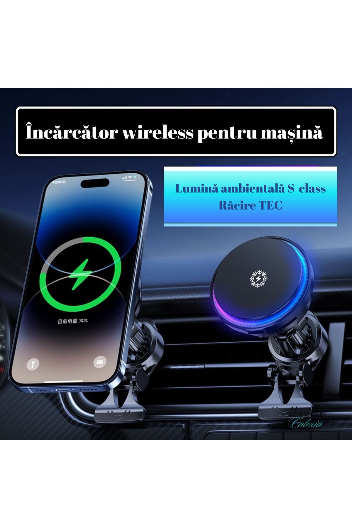 e-Wantay-Încărcător Auto Wireless X82, 15W, MagSafe, Magnetic, Răcire Activă, Prindere Ventilație, 2 în 1 8