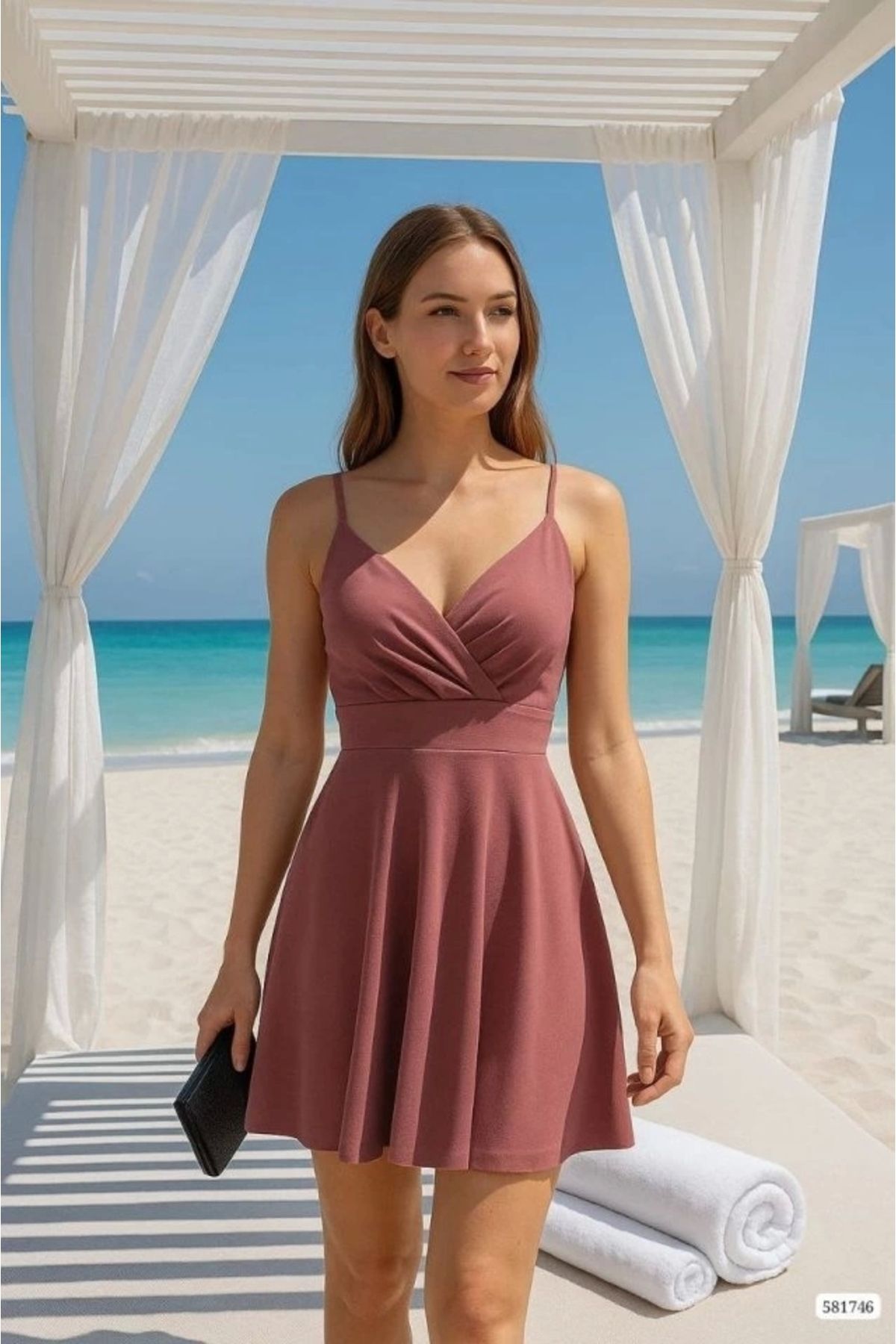 Butik Kadın Dalgıç Krep Kumaş Askılı Mini Elbise