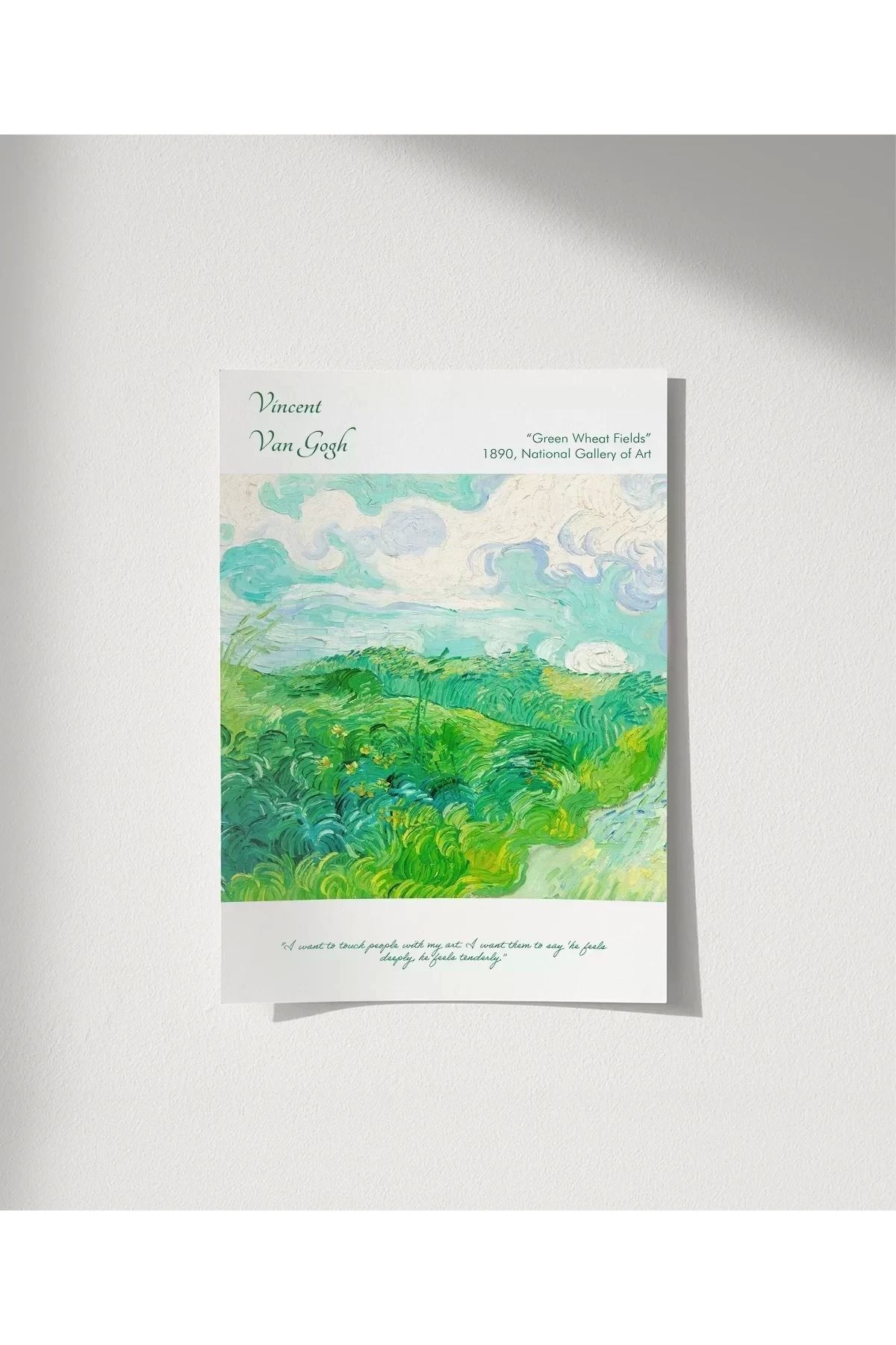 VOGLOO Çerçevesiz Poster Vincent Van Gogh Yeşil Buğday Tarlası