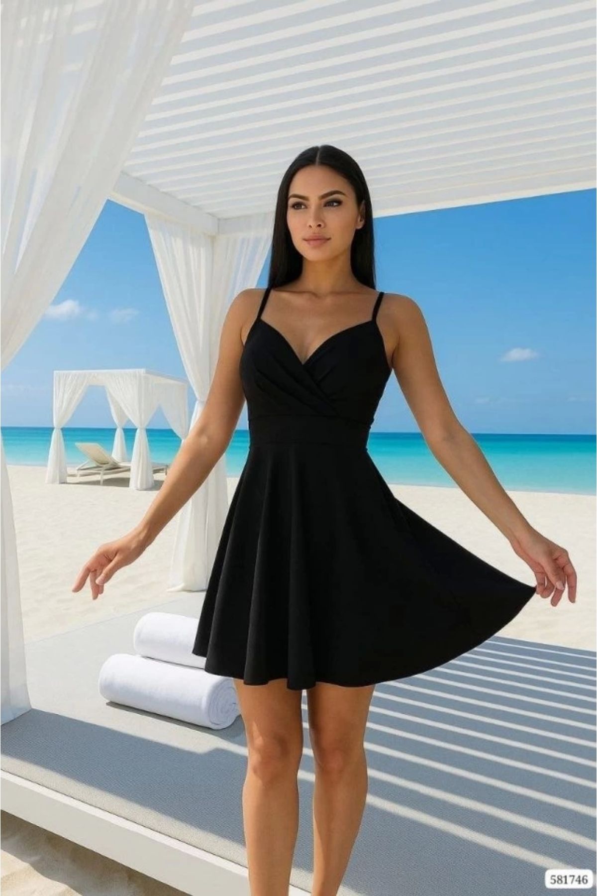 Butik Kadın Dalgıç Krep Kumaş Askılı Mini Elbise