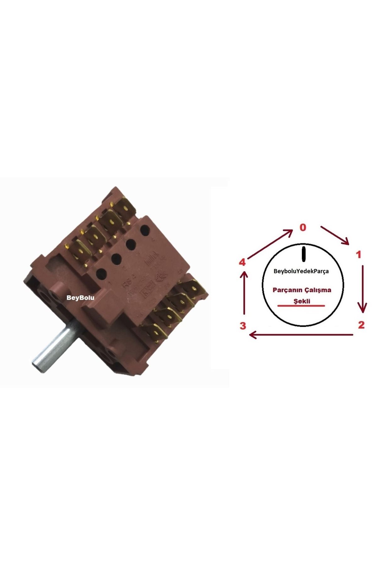 FullYedek Luxell Fırın Kademe Anahtarı 4+4 Şalter 4 Konum + off , Metal Mil Komutatör