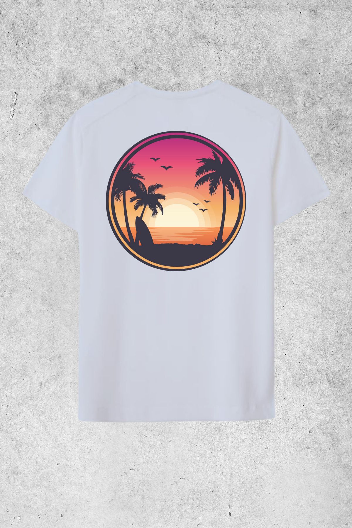 MOLICO Basic unisex sıfır yaka kısa kollu PALMİYE DESEN SIRTI baskılı OVERSİZE tshirt