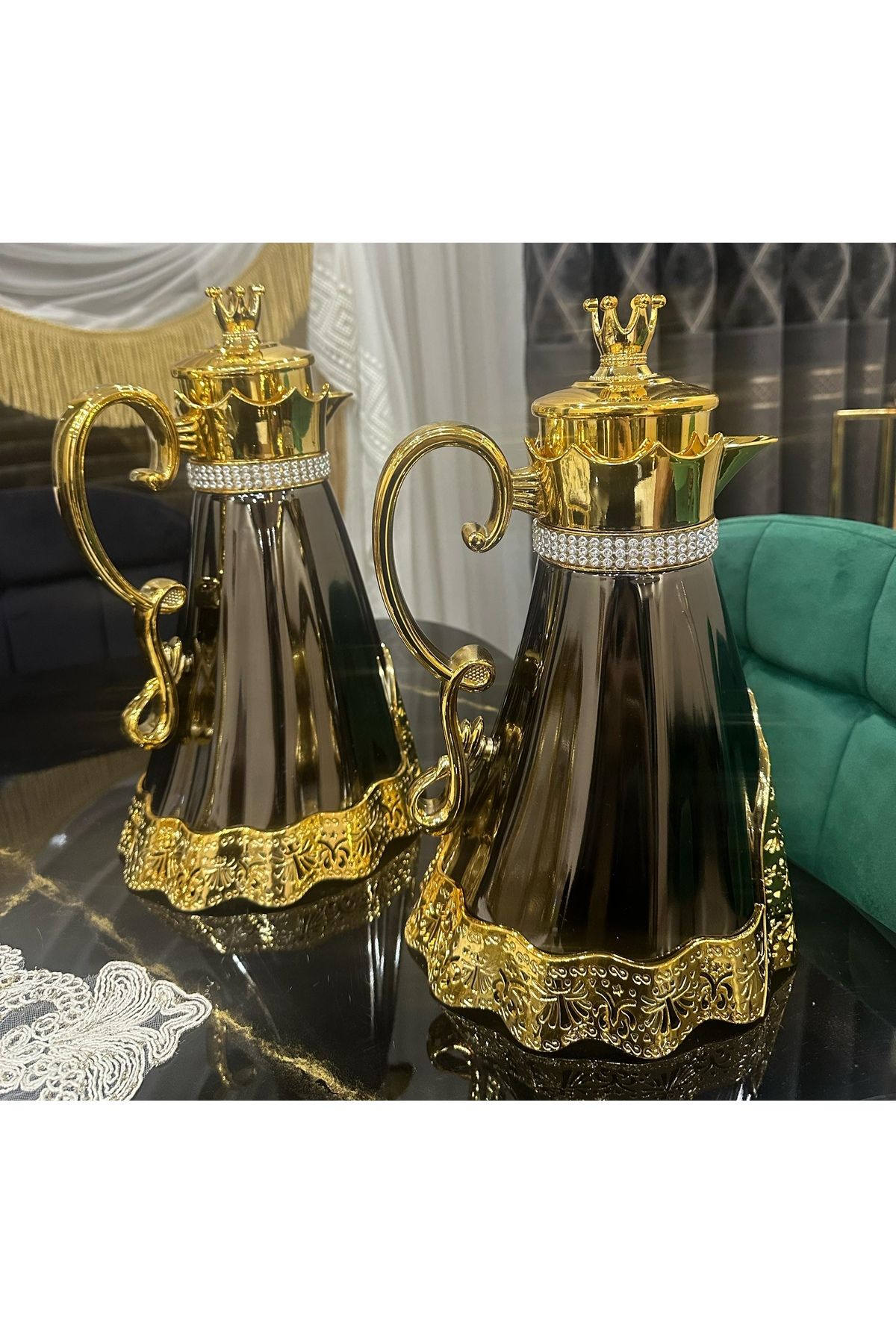 DEKOR ZÜCCACİYE HOME 2'li lüks siyah çay termosu