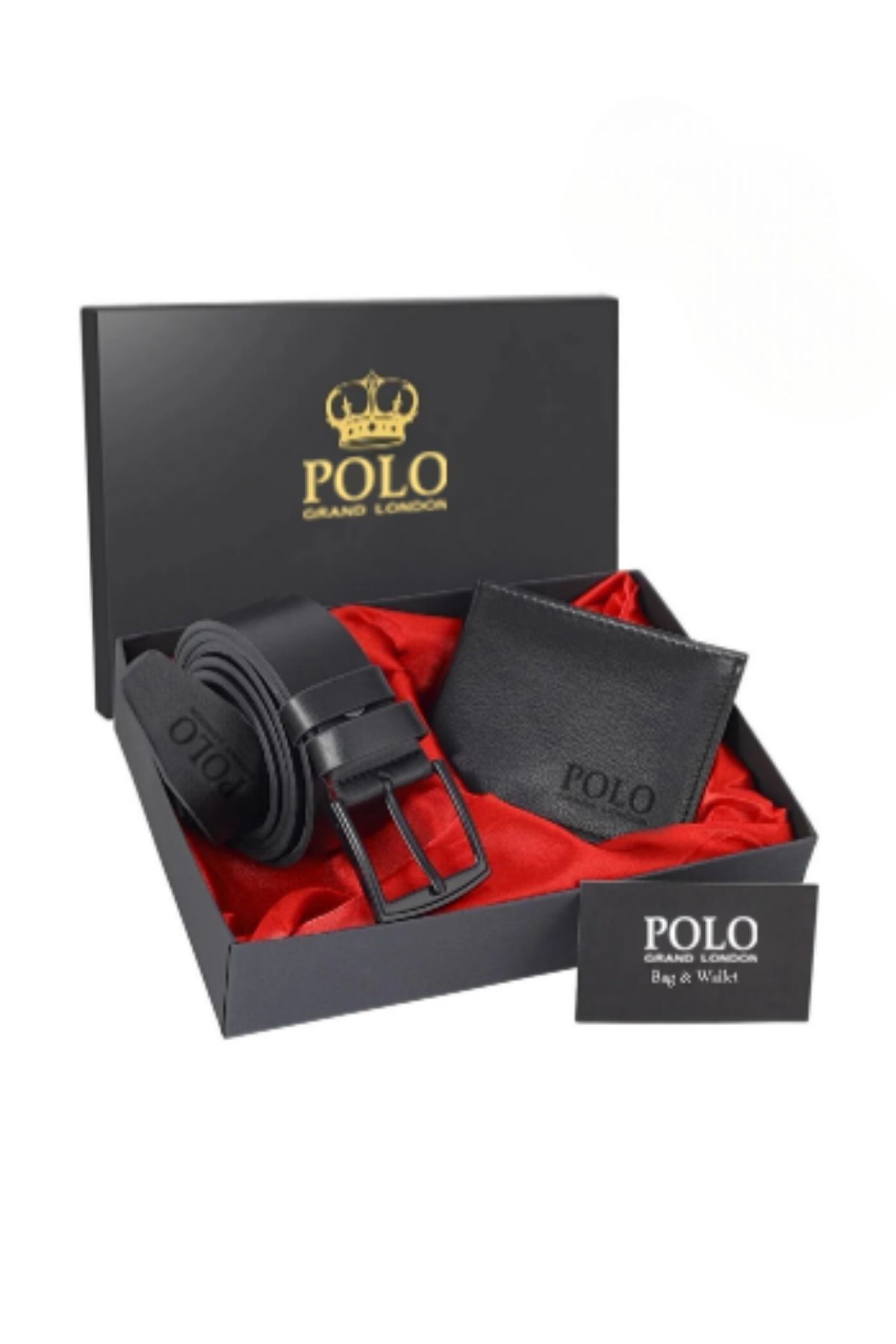 POLOGRAND London Orijinal Erkek Özel Hediye Kutulu 2'li Set Luxury Serisi Damat Hediyelik Şık Deri Kemer Cüzdan Seti
