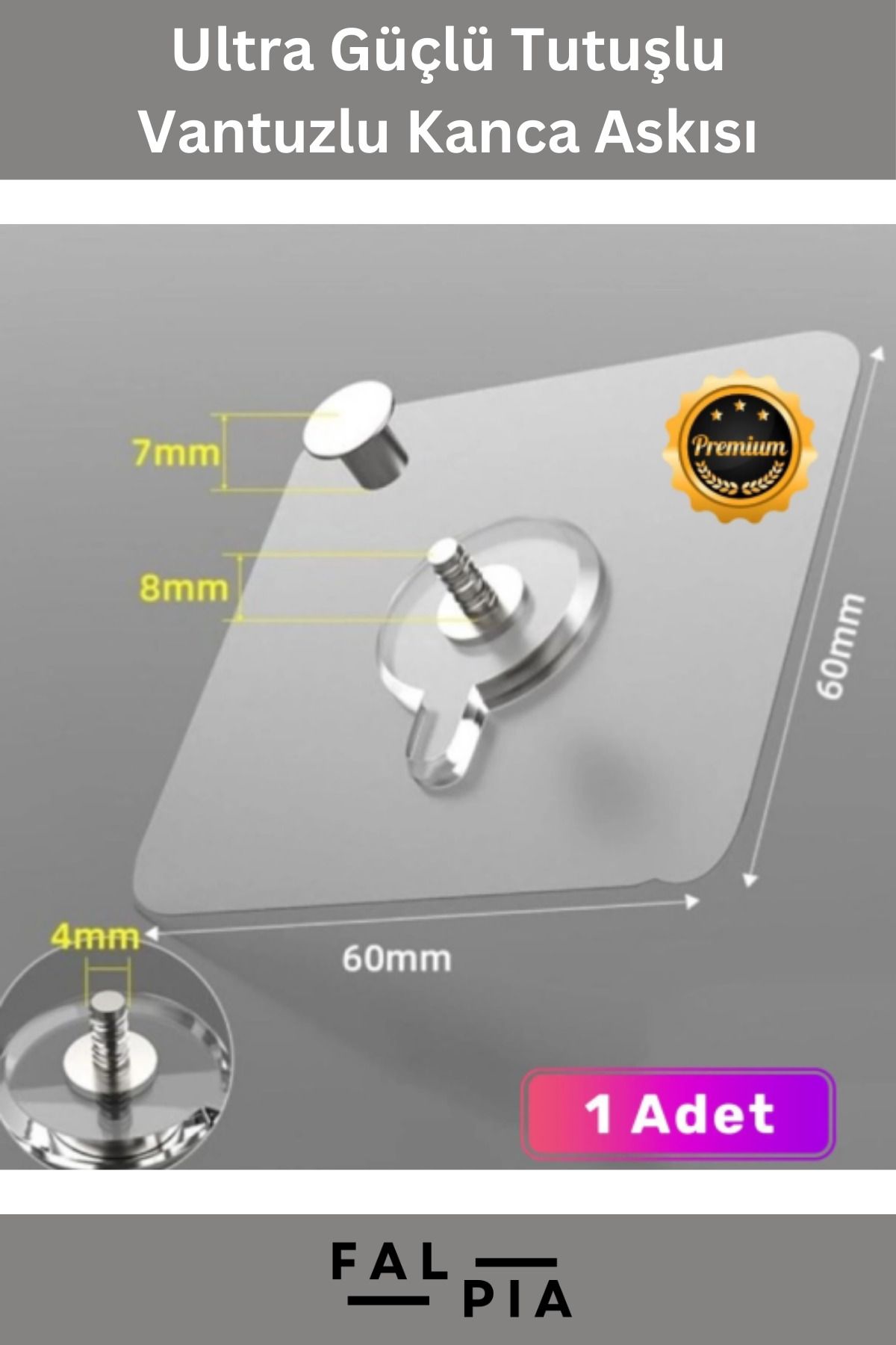 Falpia Premium Seri Ultra Süper Güçlü Yapışkan İz Bırakmaz Paslanmaz Çelik Ultra Güçlü Vantuzlu Askı 1 Adet