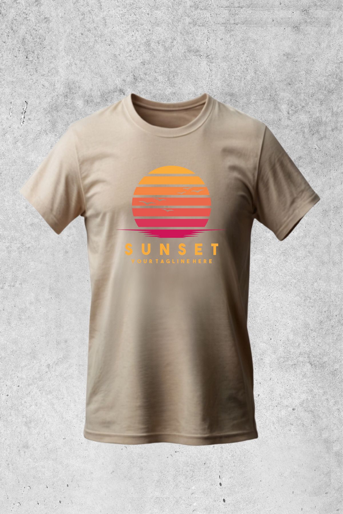MOLICO Basic unisex sıfır yaka kısa kollu SUNSET baskılı tshirt