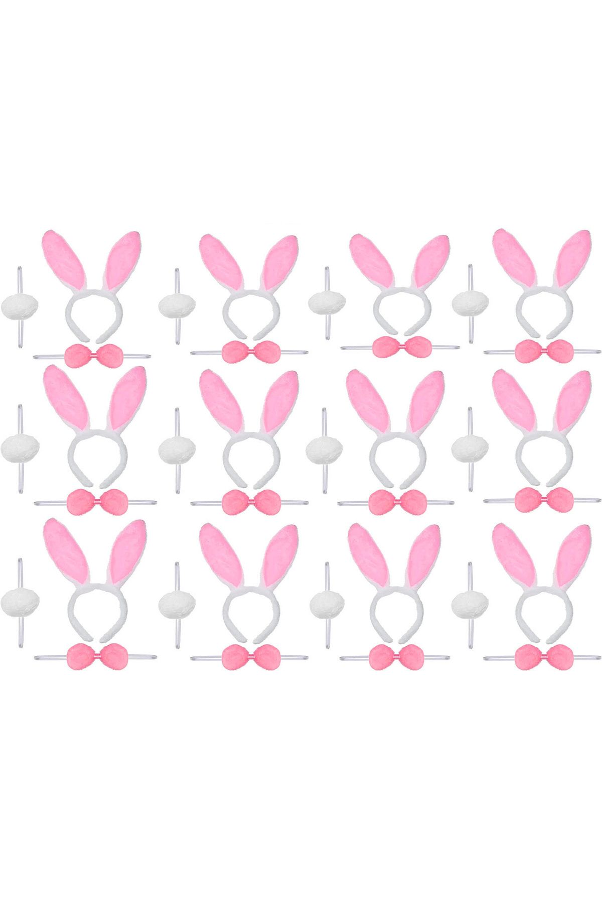 Easy Tedarik Pembe Tavşan Kostüm Seti - Taç Ponpon Kuyruk 12 li Paket