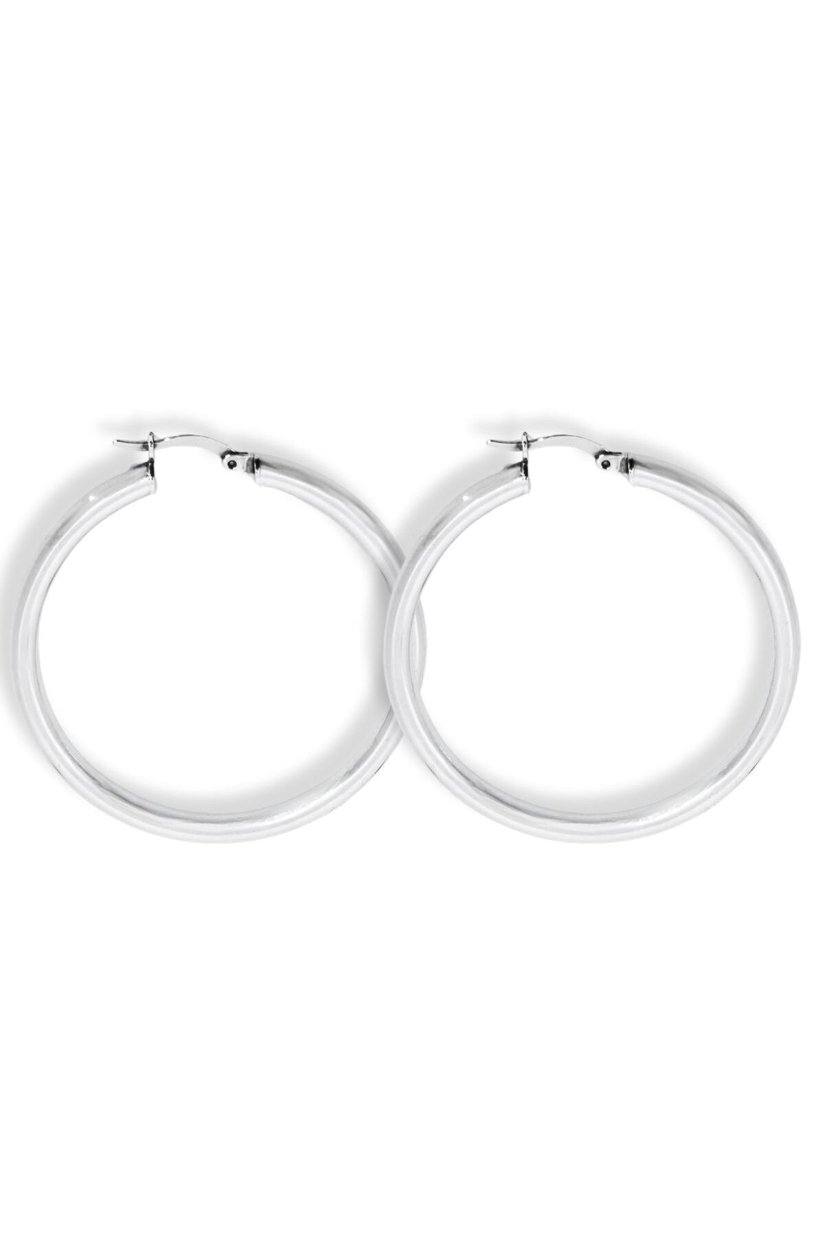 oya silver Gümüş Boru Kadın Halka Küpe 4.7x4.7 CM