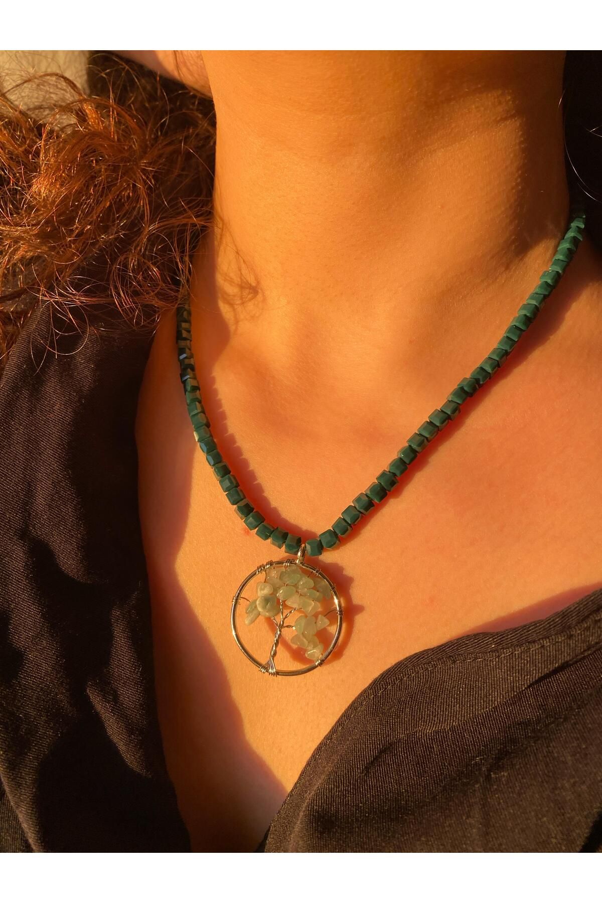 AYGNJEWELRY Kolye AYGN JEWELRY Kırık Çakra Taşı Kolye -Yaşam Ağacı Kolye - Özel Tasarım Doğal Çakra Taş Kolye