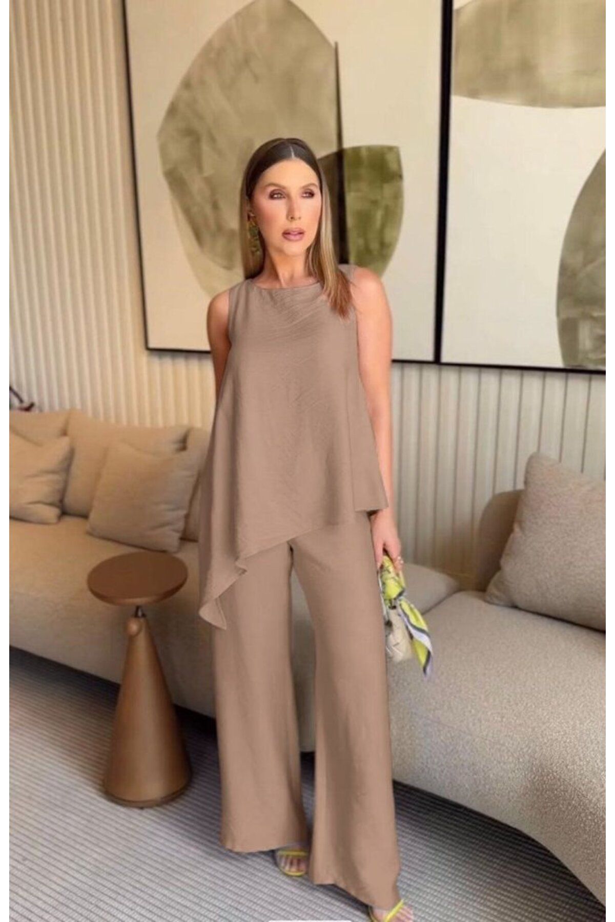 1001moda Asimetrik Bluz & Pantolon İkili Takım