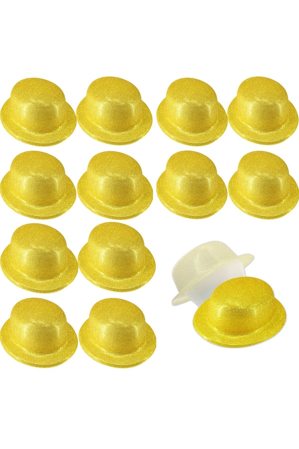 Easy Tedarik Altın Renk Simli Melon Yuvarlak Parti Şapkası 12 Adet