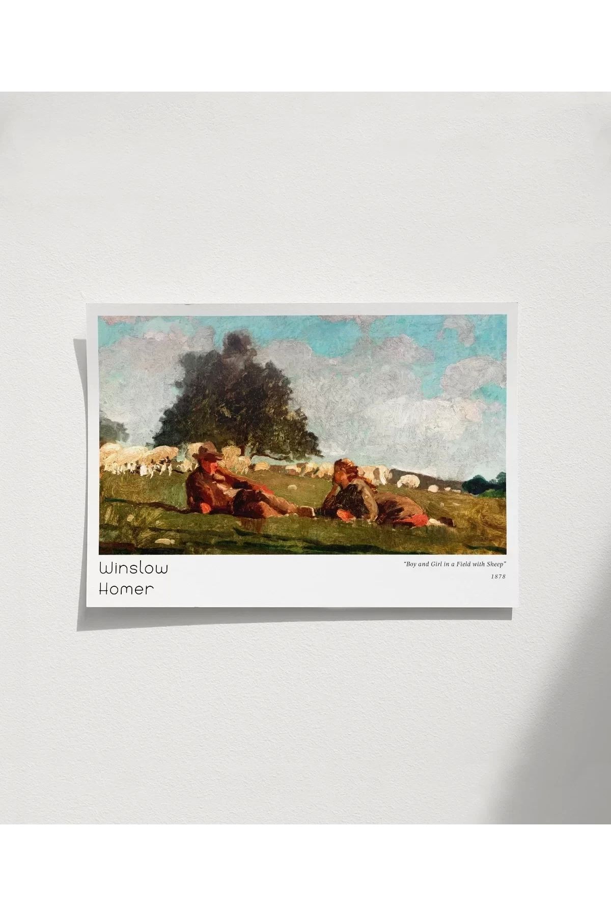 VOGLOO Çerçevesiz Poster Winslow Homer Koyunlu Tarlada Kız ve Erkek