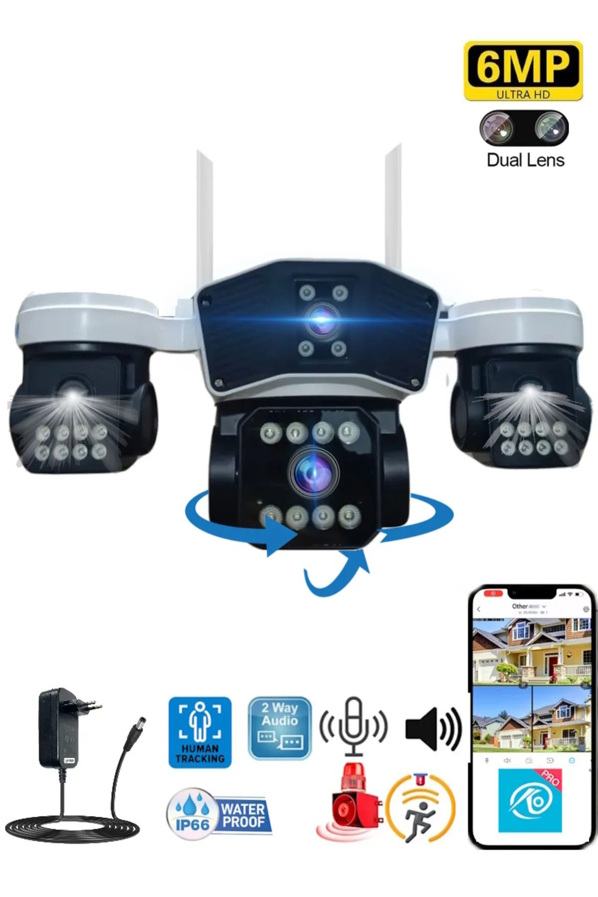SLTECH Okam 3037 2 Kamera 3 Ekran Wifi 6mp 355° Ptz Kamera