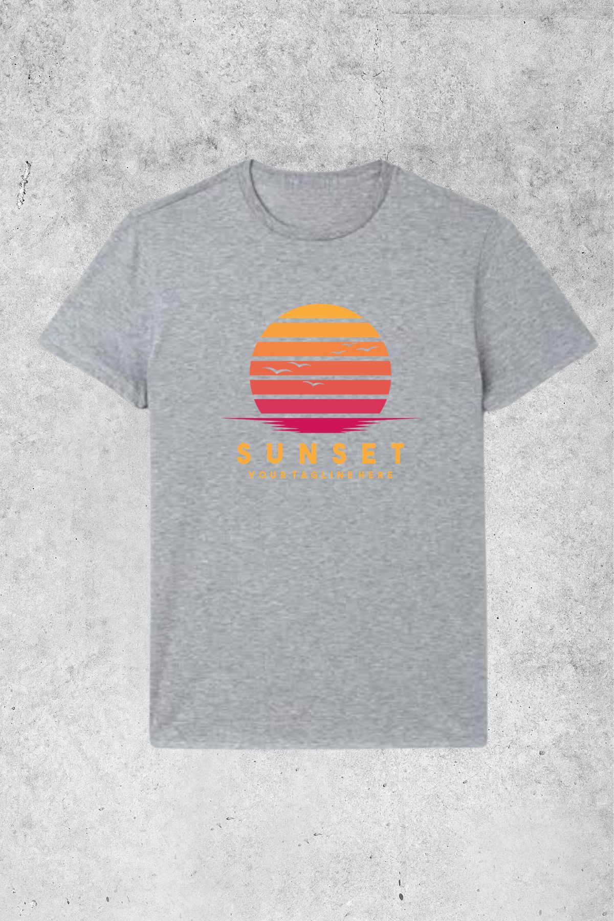 MOLICO Basic unisex sıfır yaka kısa kollu SUNSET baskılı tshirt