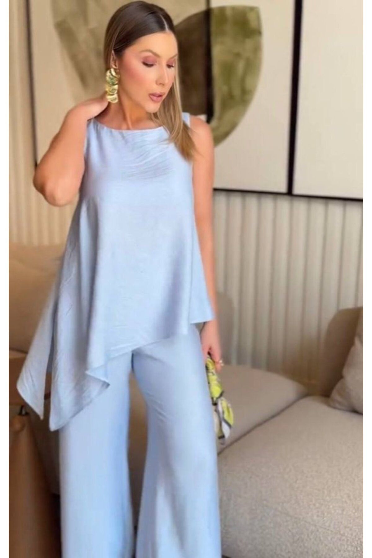 1001moda Asimetrik Bluz & Pantolon İkili Takım