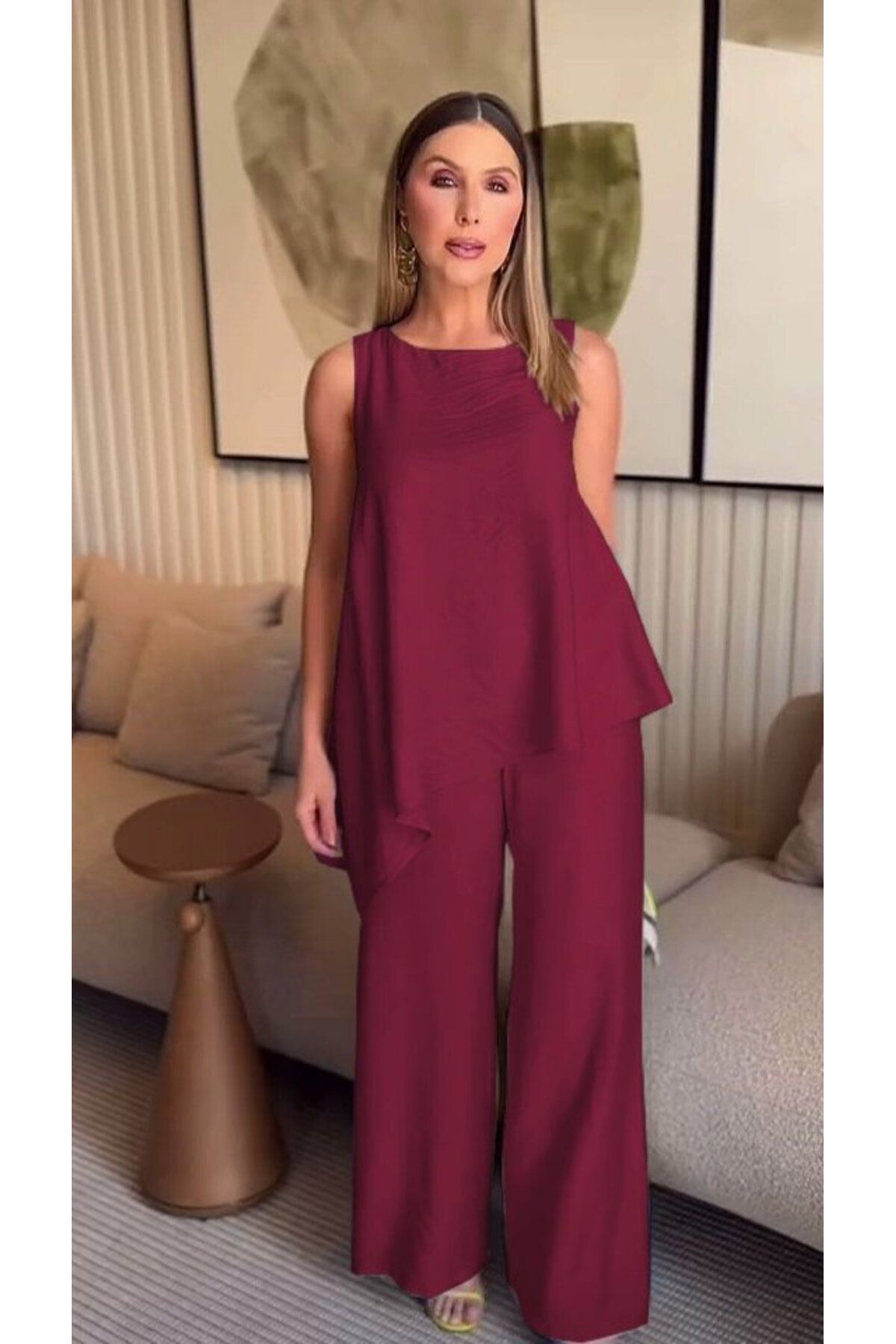 1001moda Asimetrik Bluz & Pantolon İkili Takım