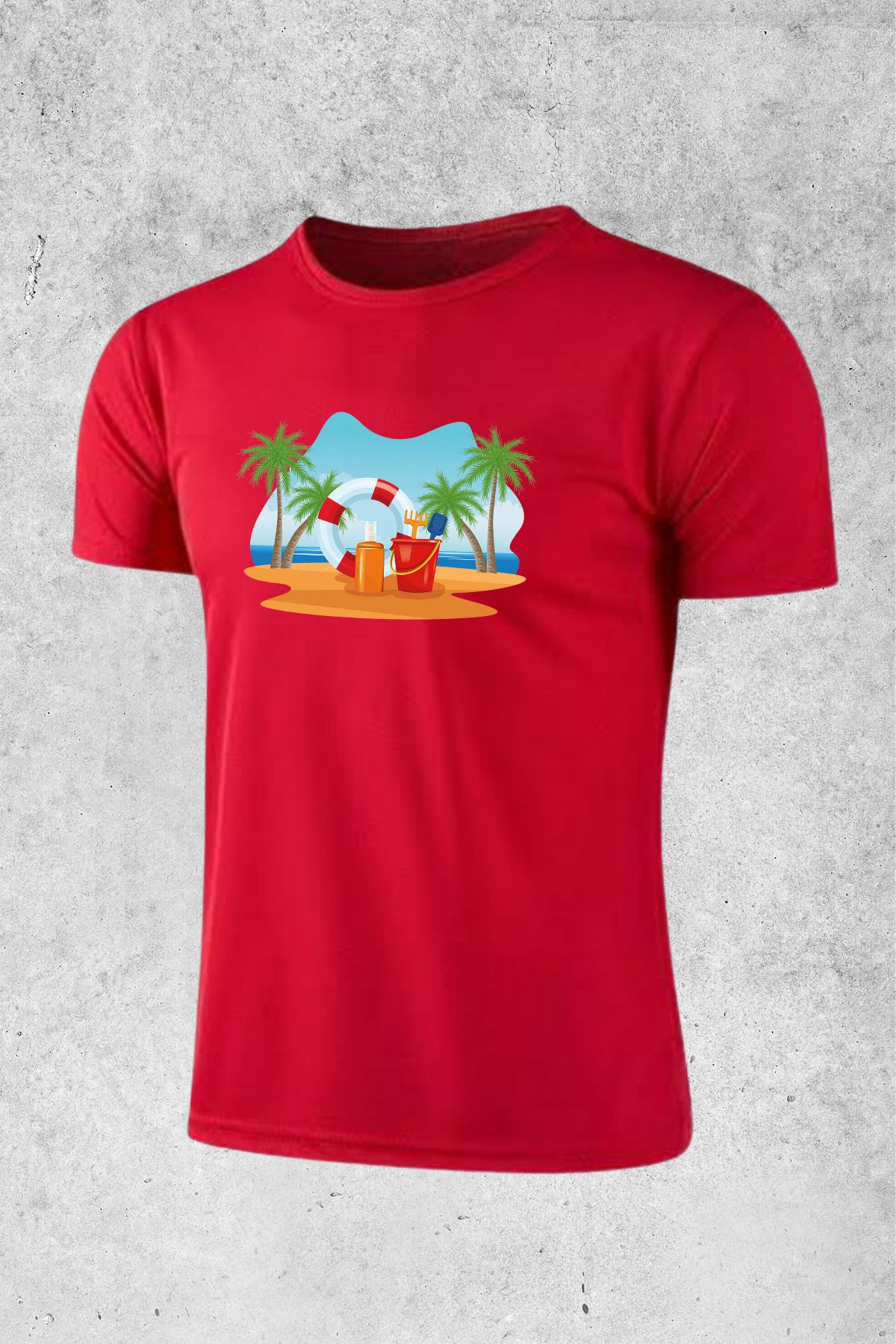 MOLICO Basic unisex sıfır yaka kısa kollu PLAJ baskılı tshirt