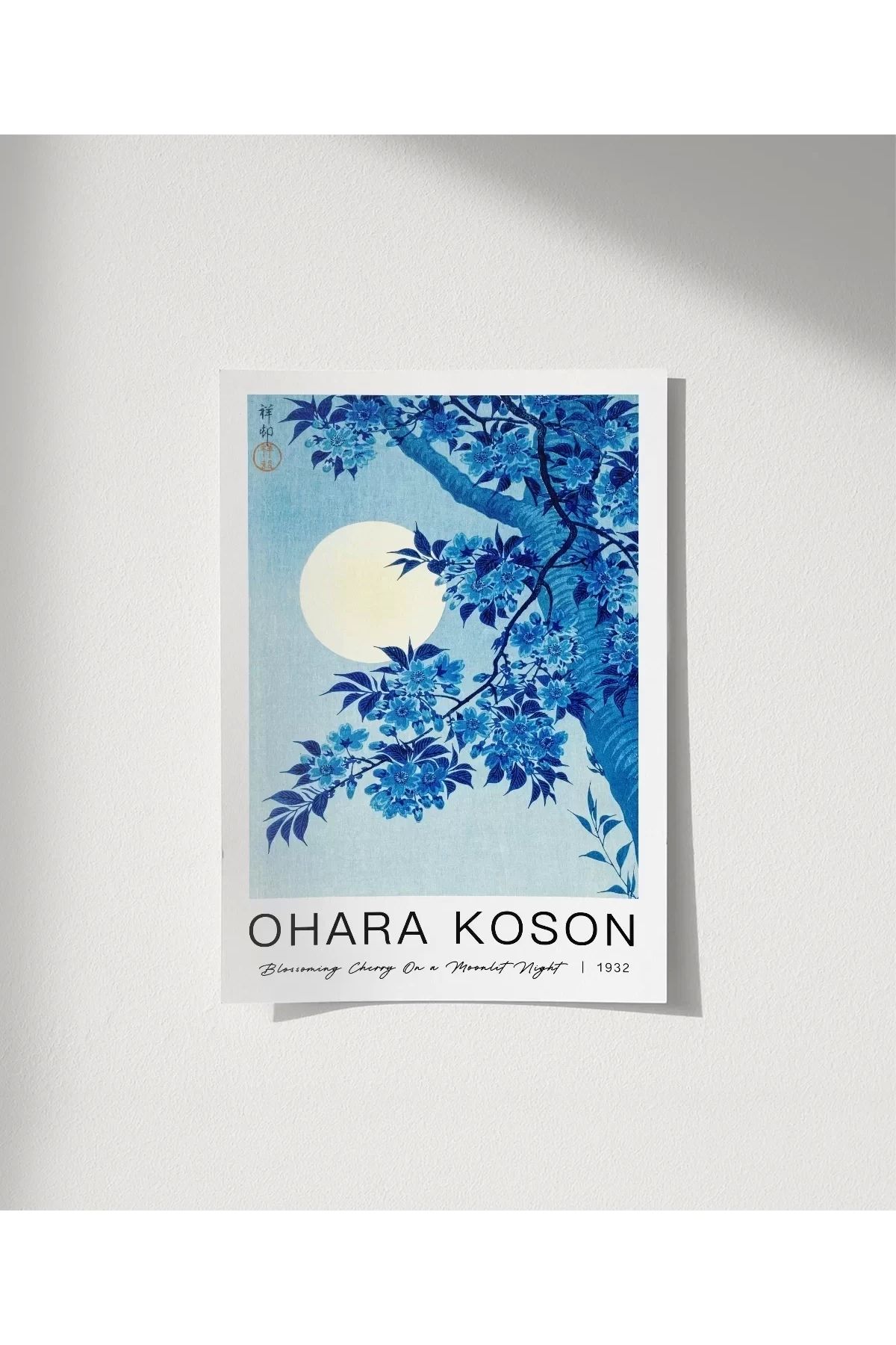 VOGLOO Çerçevesiz Poster Ohara Koson Mehtaplı Gecede Çiçek Açan Kiraz