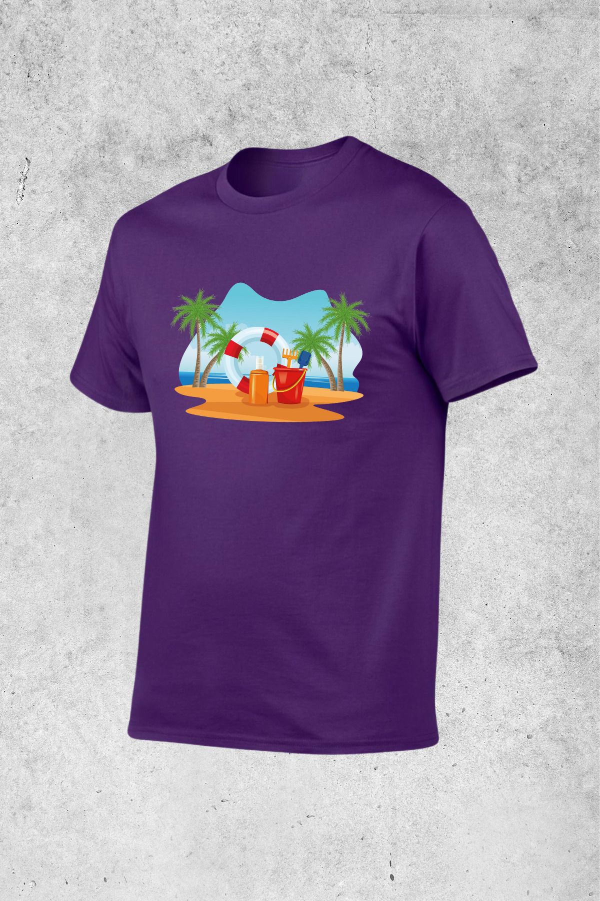 MOLICO Basic unisex sıfır yaka kısa kollu PLAJ baskılı tshirt