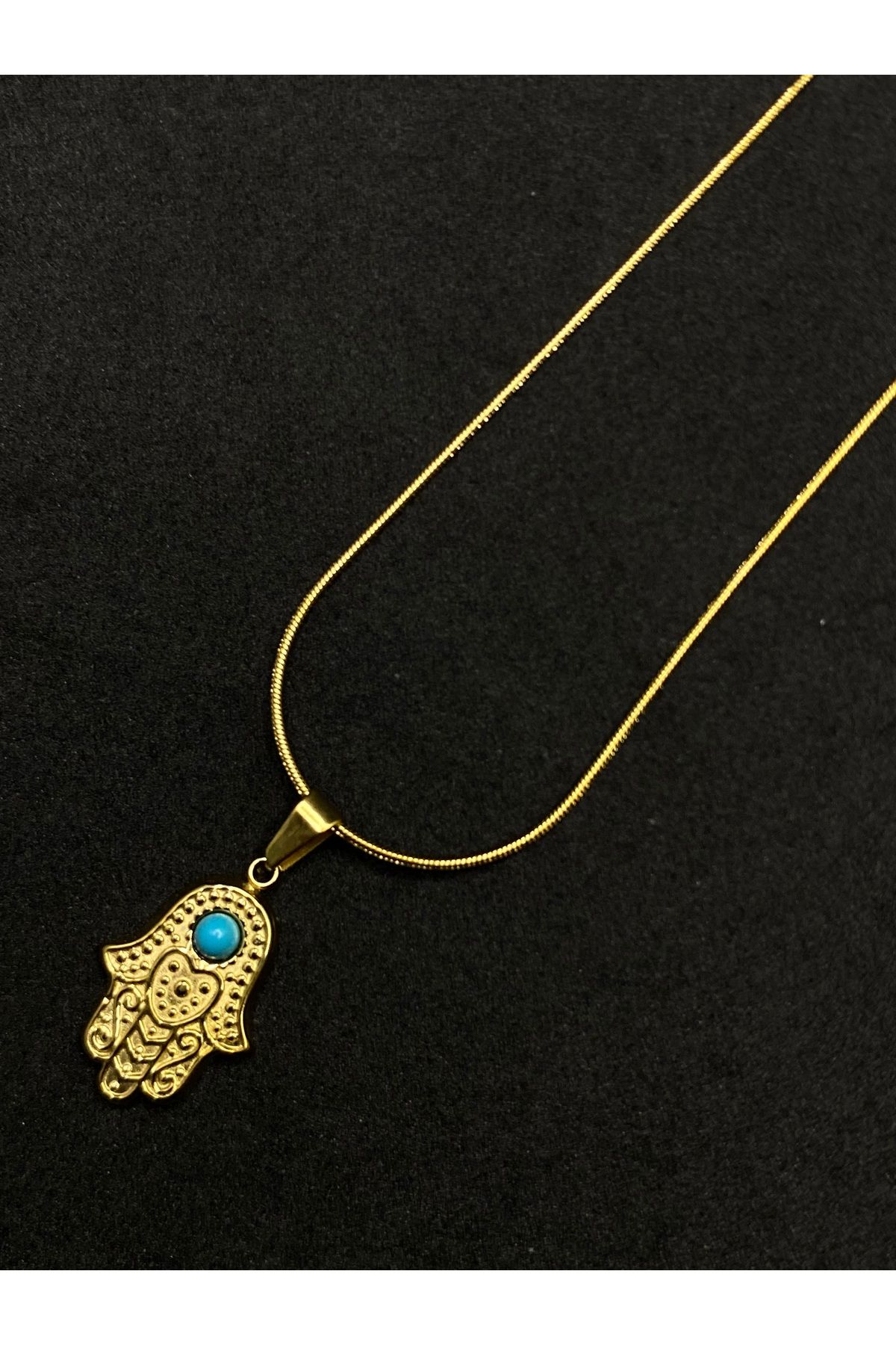 Jiji Jewelery Fatma Ana Eli Doğaş Taş Detaylı Etnik Tarz Trend Altın Renk Paslanmaz Çelik Kolye