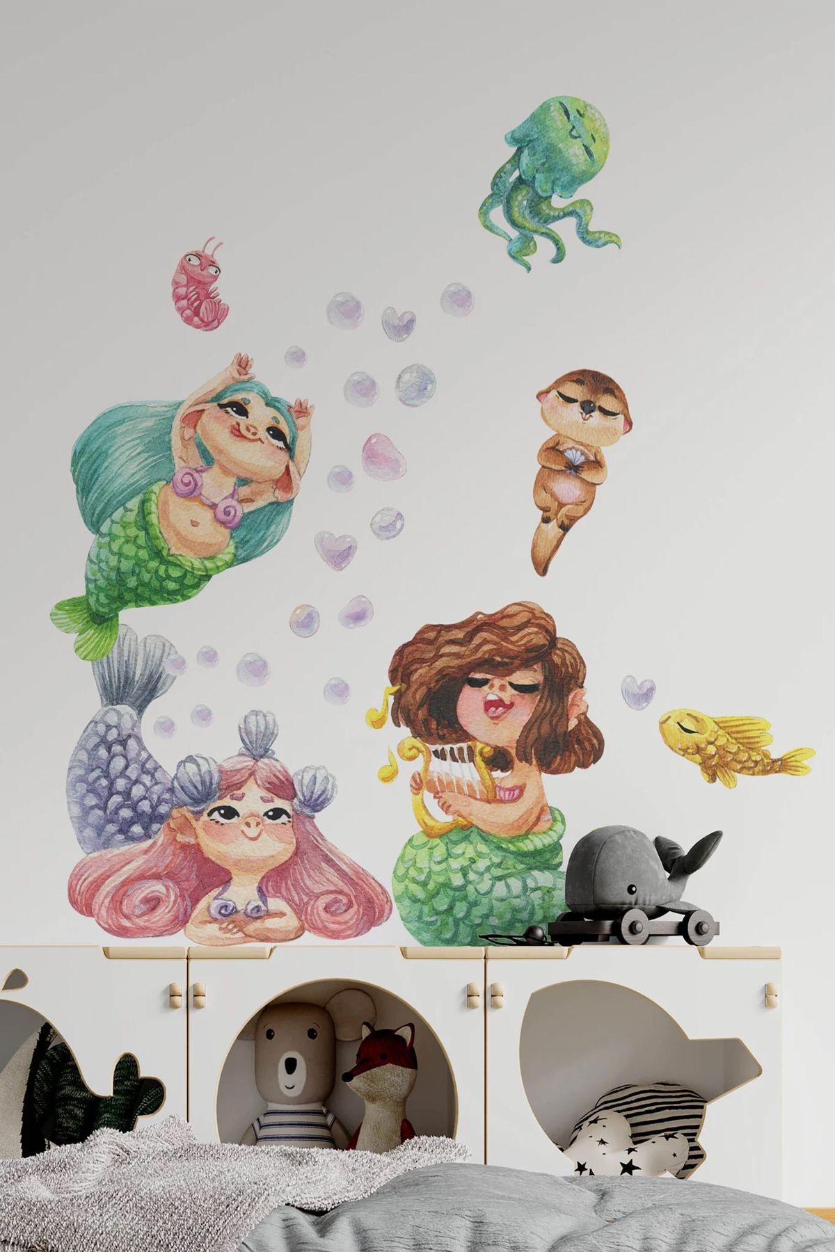KT Decor Minik Deniz Kızları Pastel Renk Kız Çocuk Odası Duvar Sticker Seti