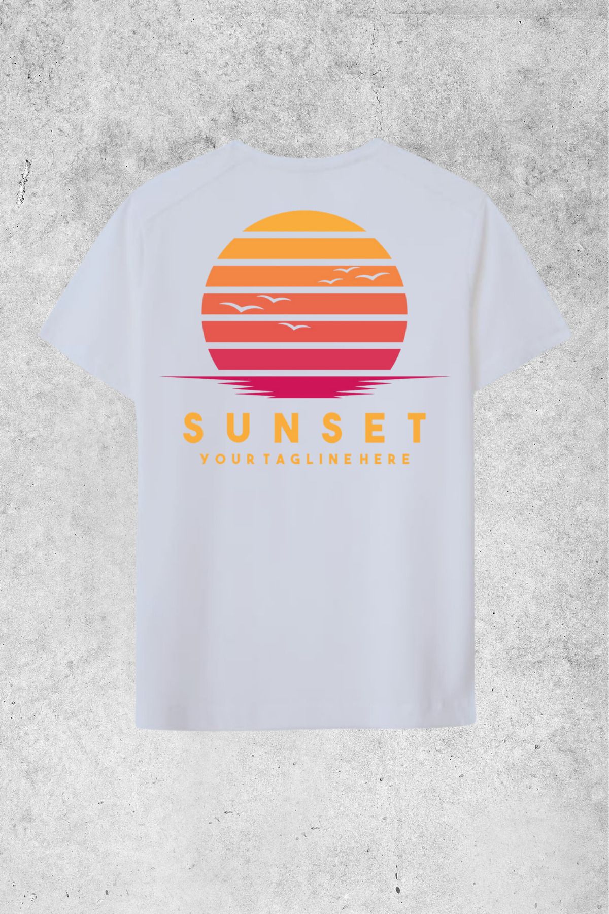 MOLICO Basic unisex sıfır yaka kısa kollu SUNSET DESENLİ SIRT baskılı OVERSİZE tshirt