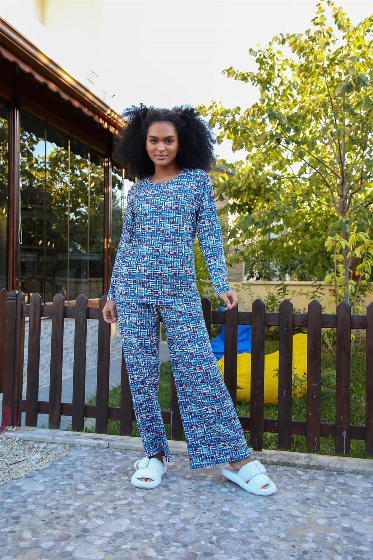 LLOHA Moda Çizgi Kadın Penye Bol Paça Pijama Takım 4125