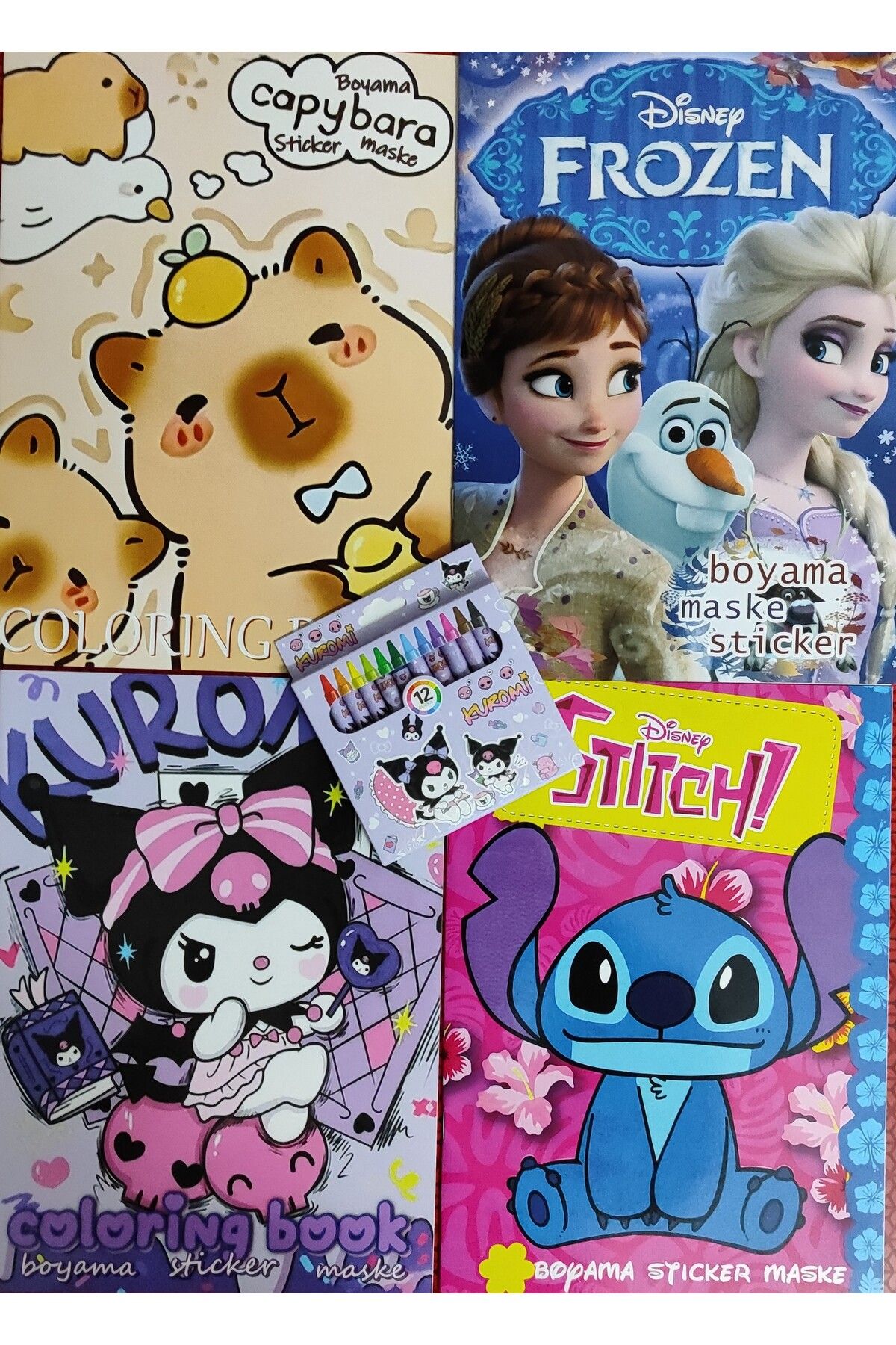 ada çanta kırtasiye 4 adet stickerli boyama kitabı 12 li pastel boya kalemi hediyeli AD50725