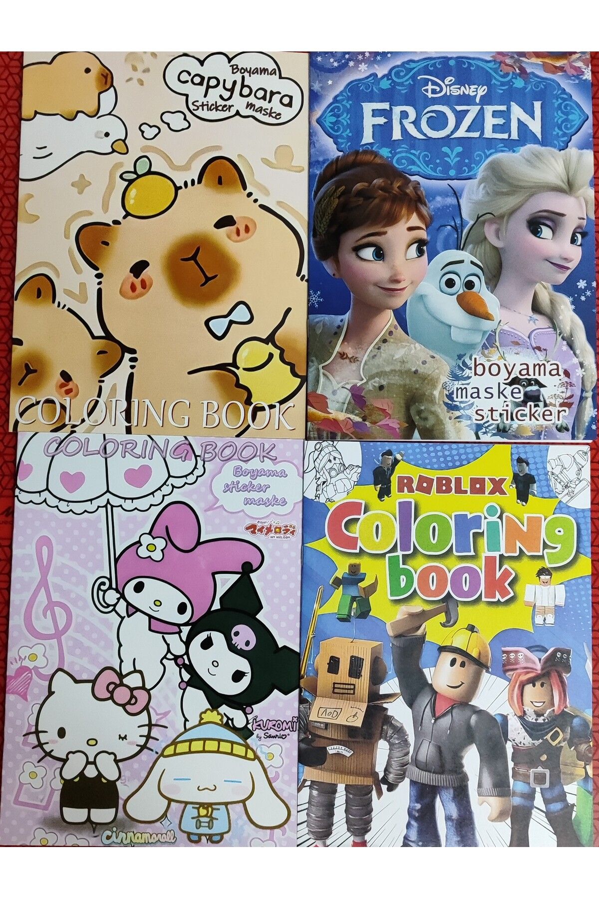 ada çanta kırtasiye 4 adet stickerli boyama kitabı (Frozen/capybara*/sanrıo /roblox figürlü)