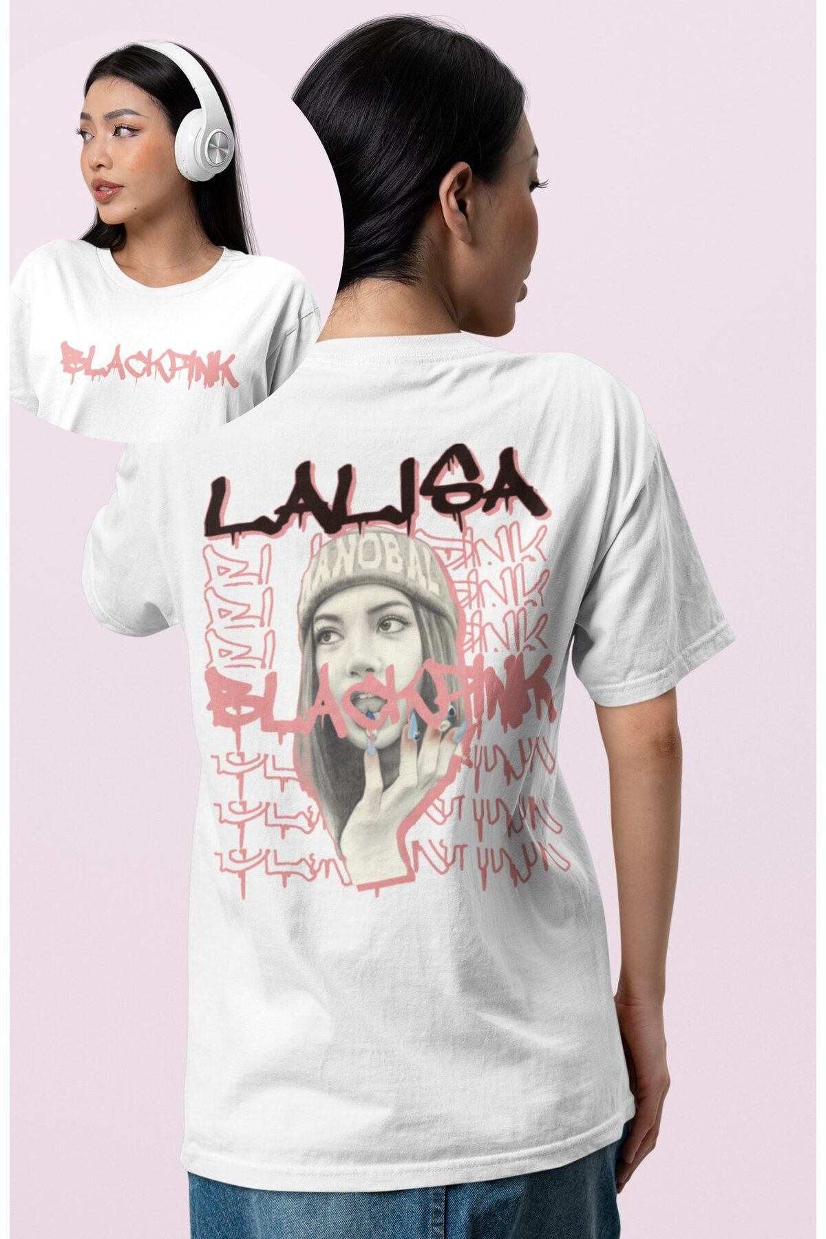 Fuddy Moda Unisex Blackpink Lisa Sırt Baskılı T-shirt, Unisex K-Pop Temalı Tişört