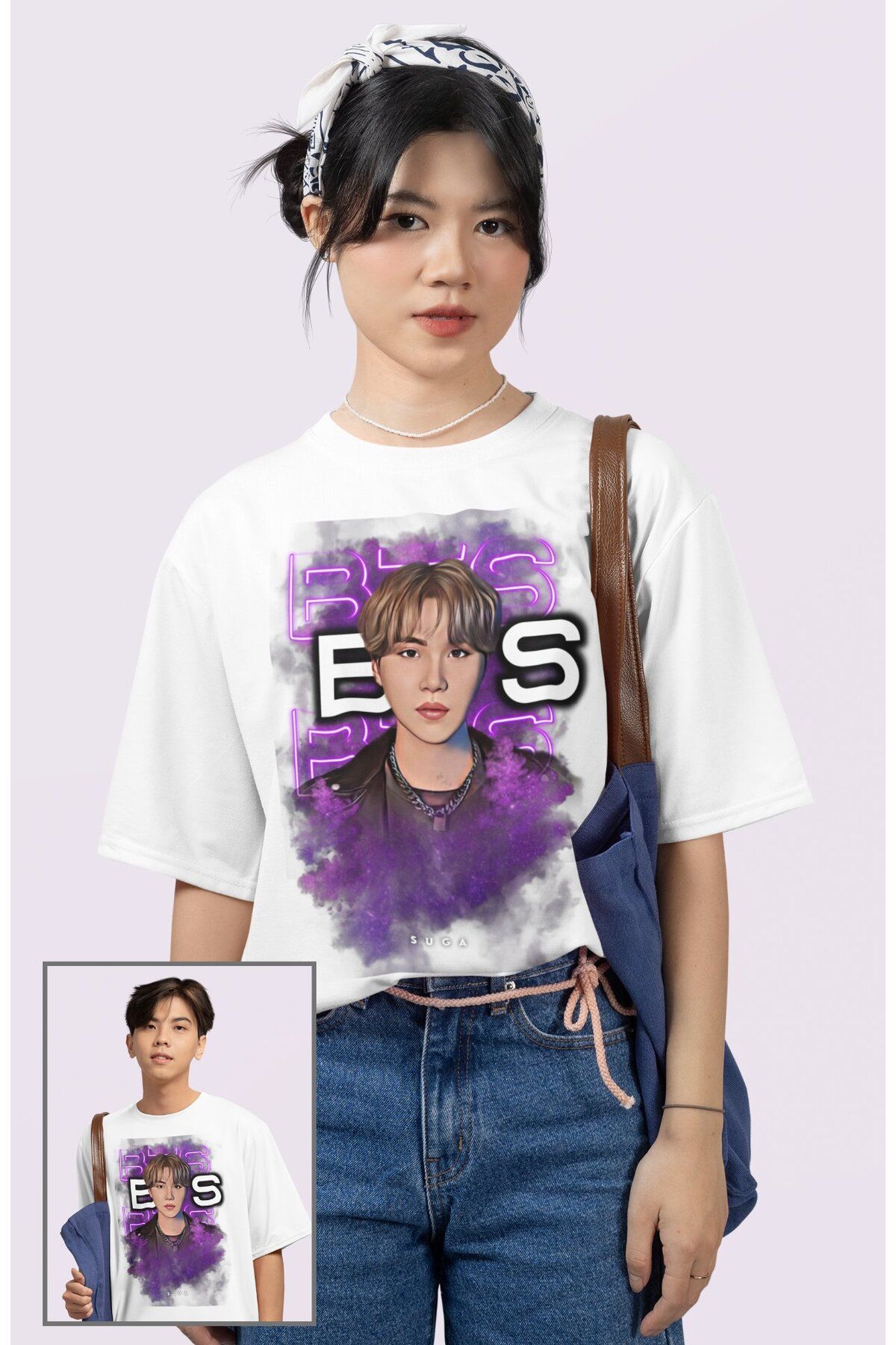 Fuddy Moda Oversize Bts Suga Yazılı T-shirt, Unisex K-Pop Baskılı Tişört