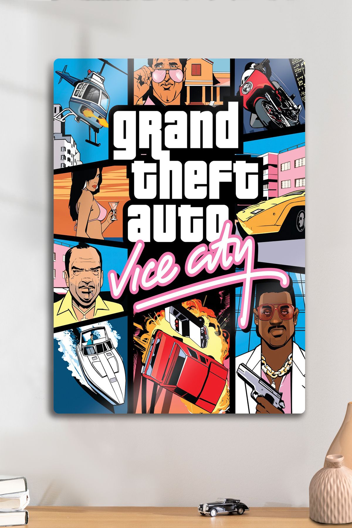 DekorHane Metal Baskı - GTA Vice City, Grand Theft Auto, Tommy Vercetti, Rockstar Games, Parlak Duvar Tablosu