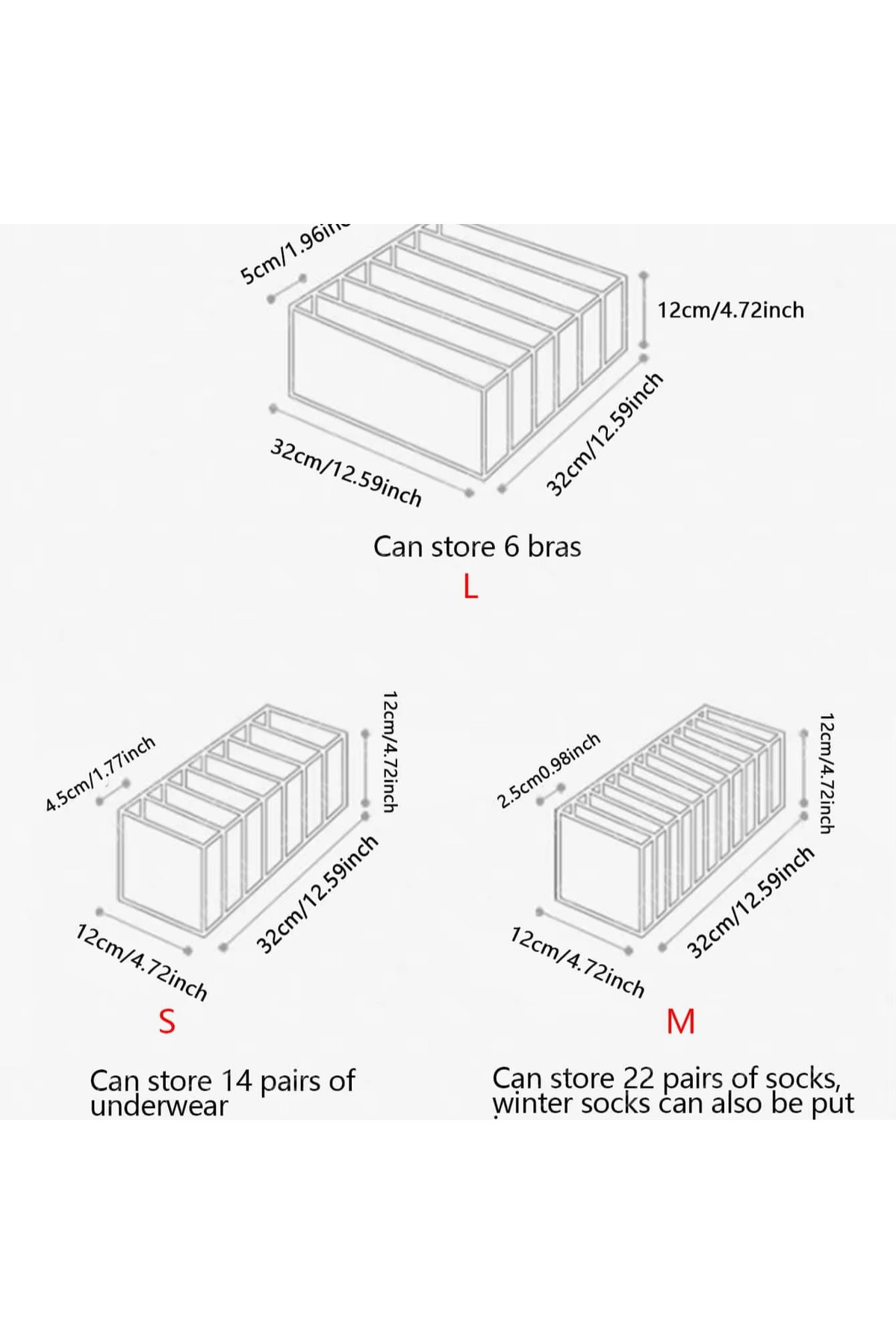 Choice-S Gray 1pc Closet Organizer For Socks Separated Underwear Storage Box Jeans Bra Foldable 2
