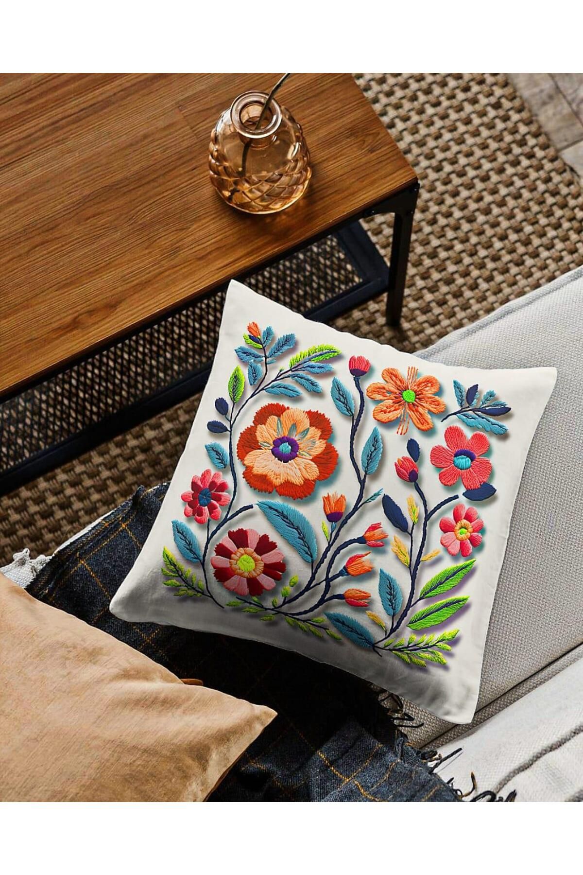 GMhome Renkli Çiçek Desenli Dijital Baskılı Kırlent Kılıfı Modern Yastık Kılıfı