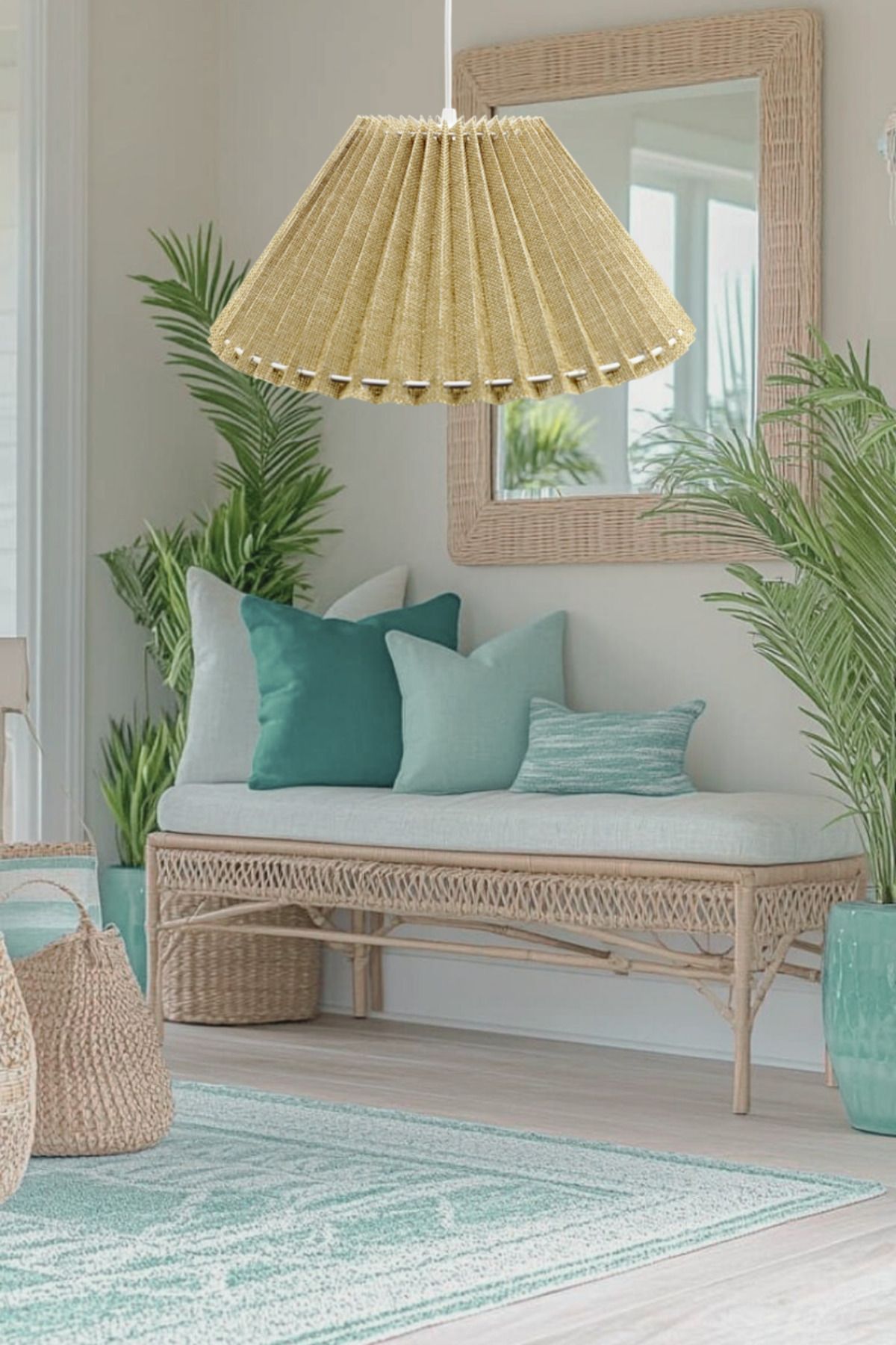 Decodelight Pileli Desen Keten Açık Kahve Kumaşlı Özel Tasarım Tekli Sarkıt Avize Aydınlatma Modelleri