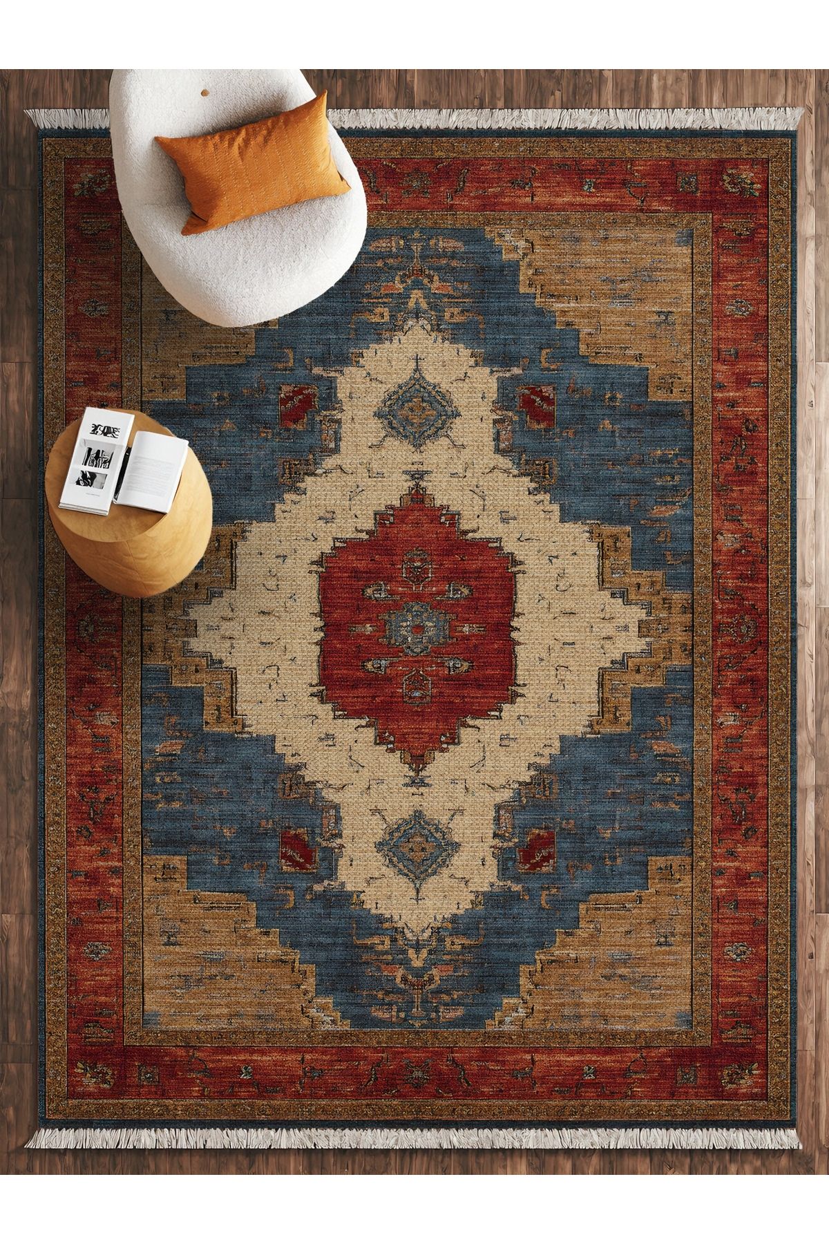 HALIZZON Toprak Tonlu Boho Vintage Halı Etnik Desenli Dijital Baskı Halı