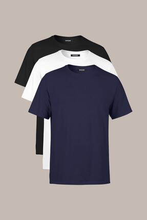 COMEOR Erkek Çok Renkli T- Shirt Regular Fit Rahat Kesim Bisiklet Yaka 3'lü B...