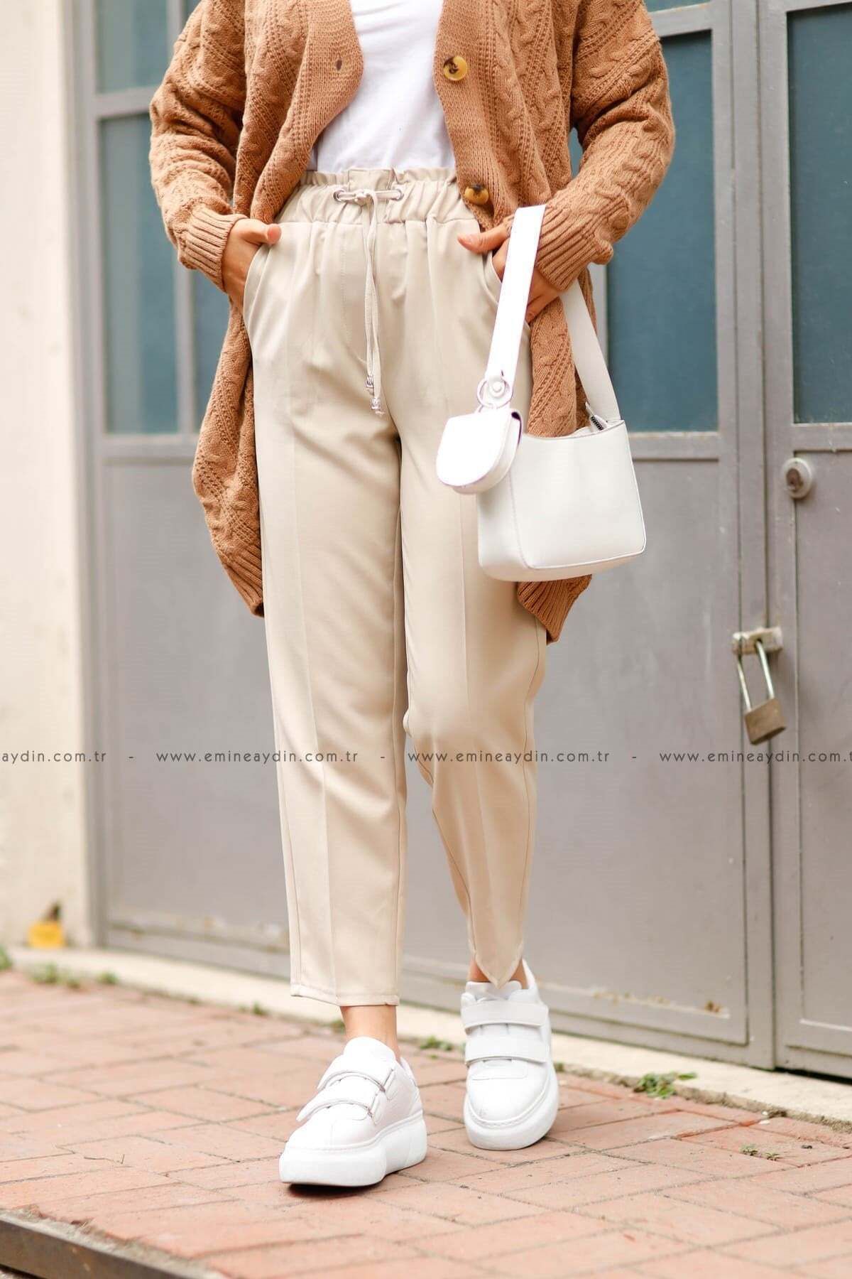 Rimel Moda Kalem Krem Pantolon