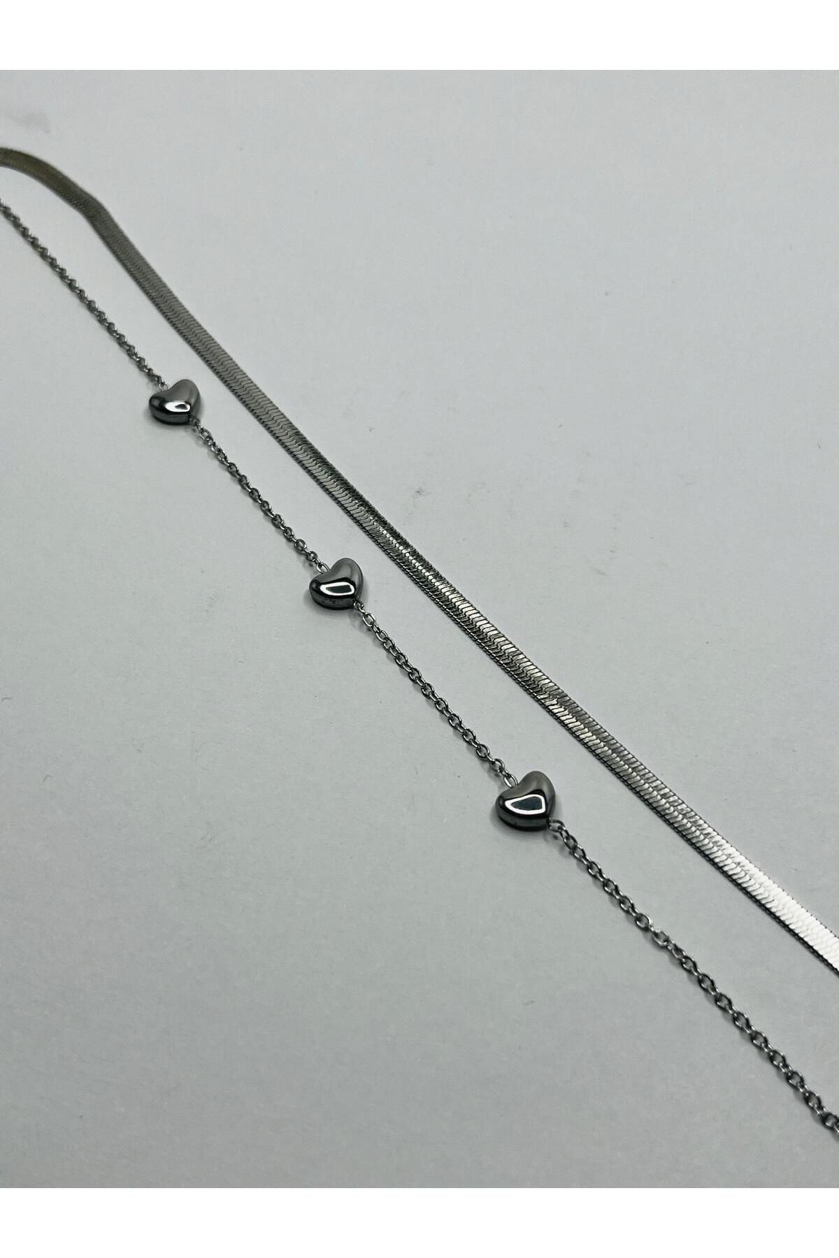 ASİN ACCESSORİES Çoklu Kalp Halhal - Çelik Halhal