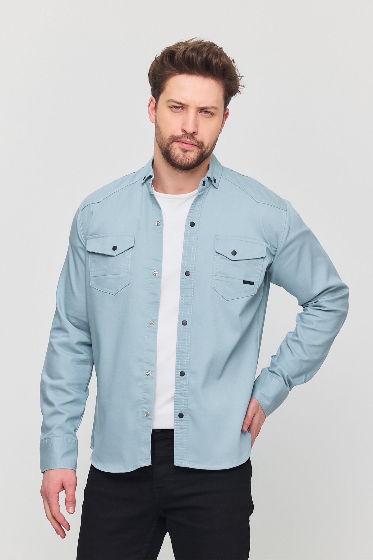 Ofzensport YXC - Slim Fit Erkek Kot Gömlek Mint